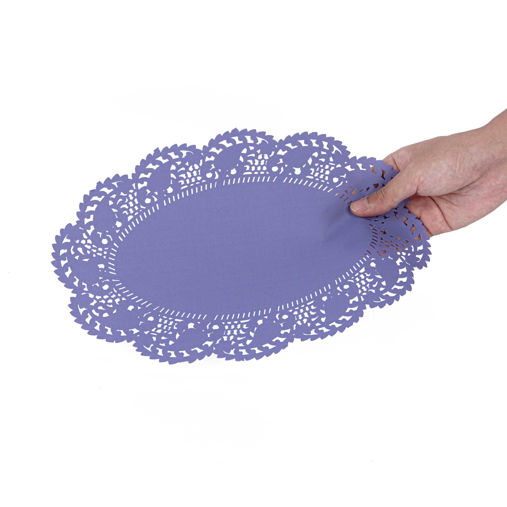 Pastry Tek Oval Purple Paper Doilies - Lace - 12 1/2" x 8 1/2" - 4000 count box