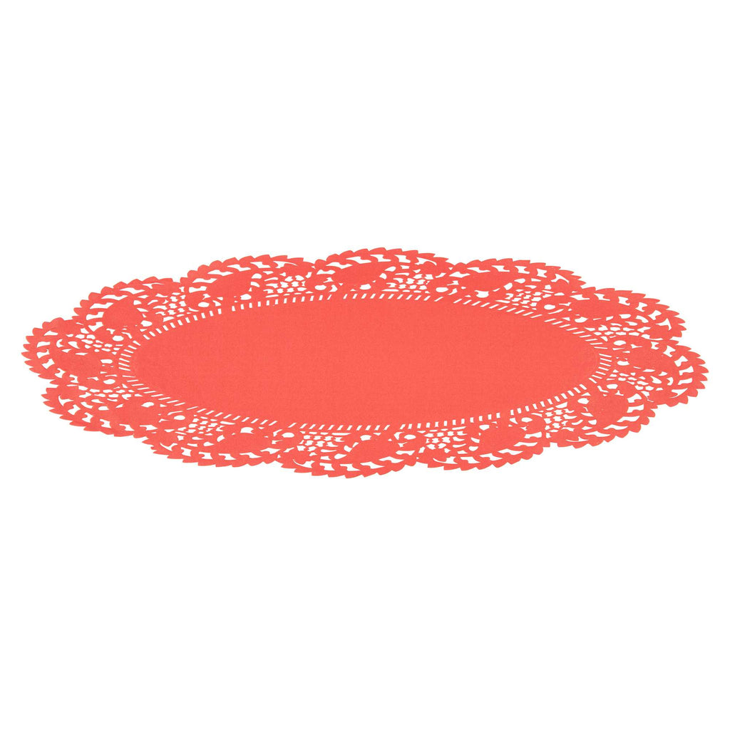 Pastry Tek Oval Red Paper Doilies - Lace - 12 1/2" x 8 1/2" - 4000 count box