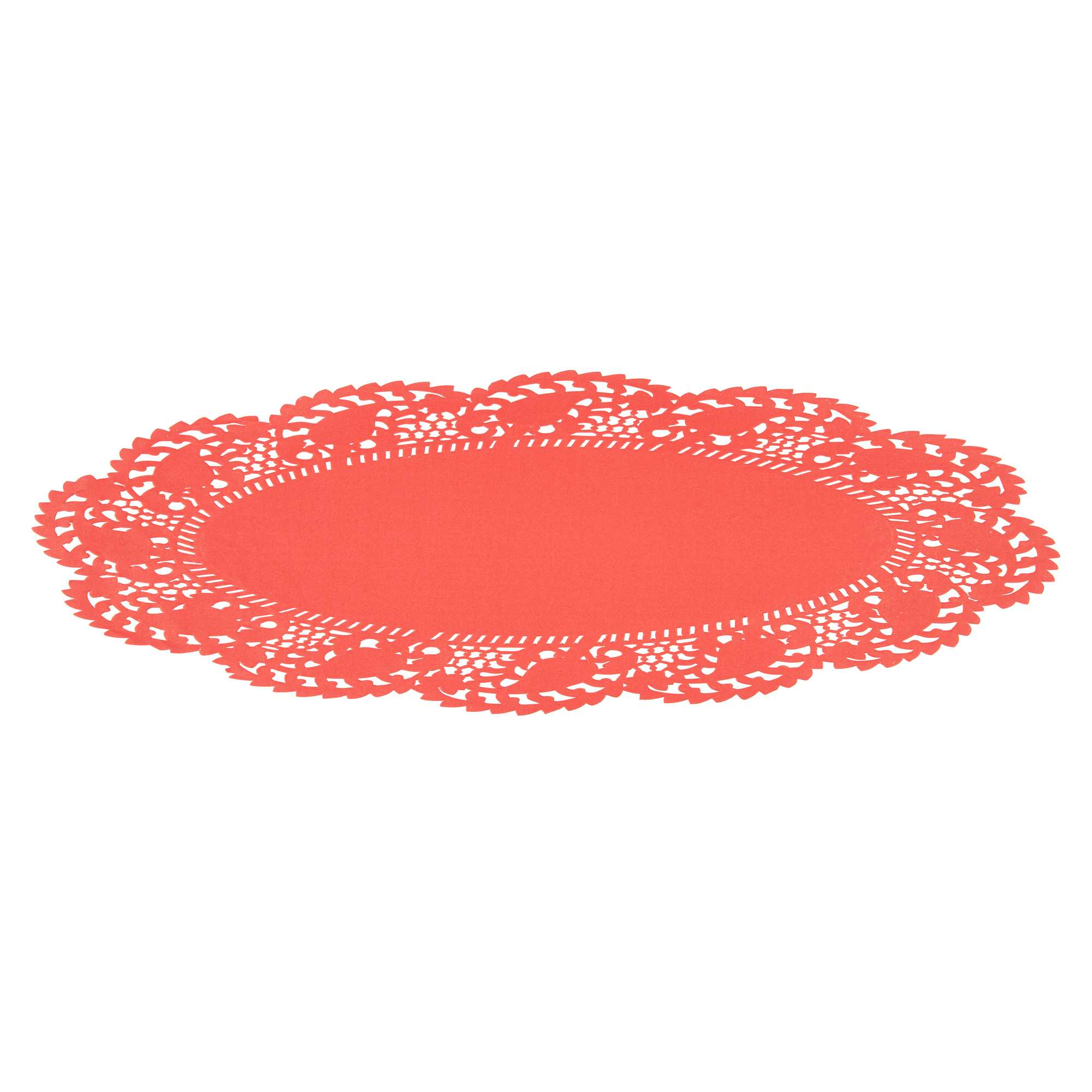 Pastry Tek Oval Red Paper Doilies - Lace - 12 1/2" x 8 1/2" - 100 count box
