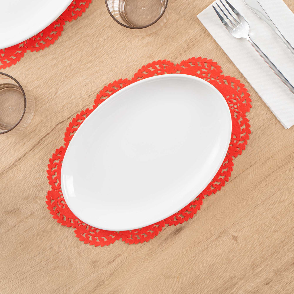 Pastry Tek Oval Red Paper Doilies - Lace - 12 1/2" x 8 1/2" - 100 count box
