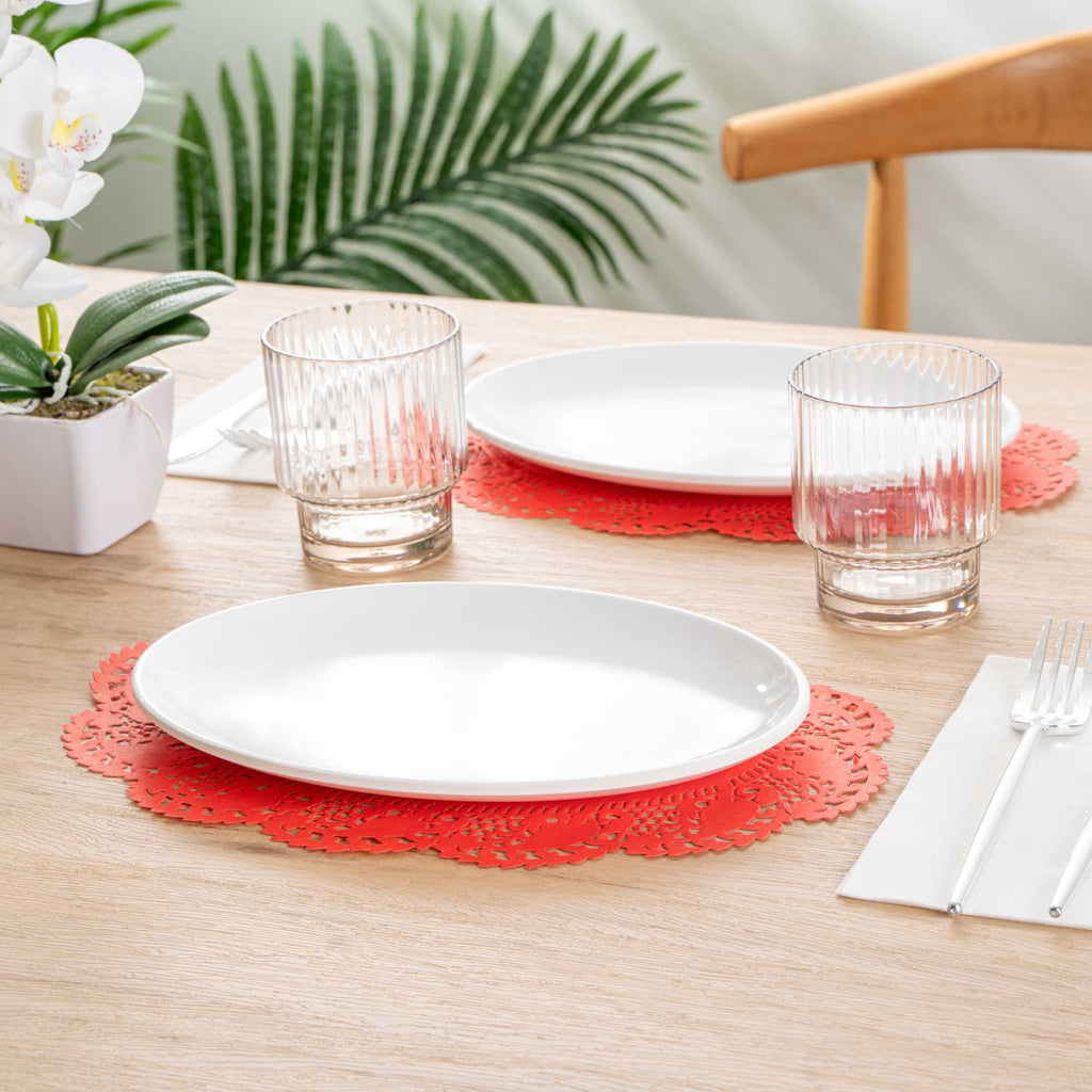 Pastry Tek Oval Red Paper Doilies - Lace - 12 1/2" x 8 1/2" - 100 count box