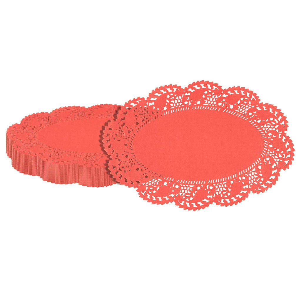 Pastry Tek Oval Red Paper Doilies - Lace - 12 1/2" x 8 1/2" - 4000 count box
