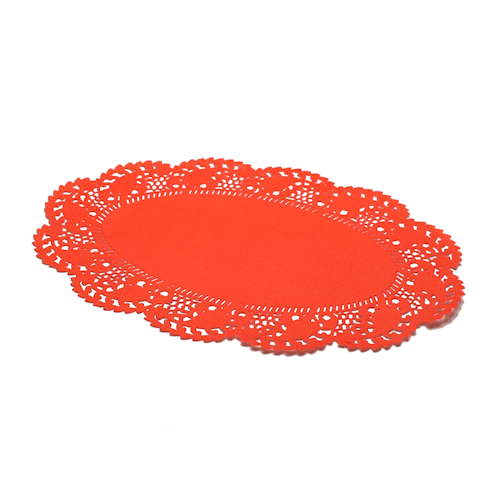 Pastry Tek Oval Red Paper Doilies - Lace - 12 1/2" x 8 1/2" - 4000 count box