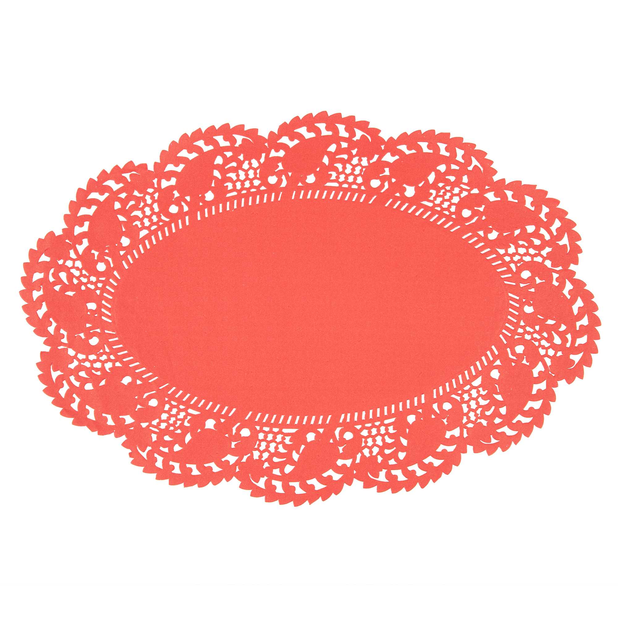 Pastry Tek Oval Red Paper Doilies - Lace - 12 1/2" x 8 1/2" - 4000 count box