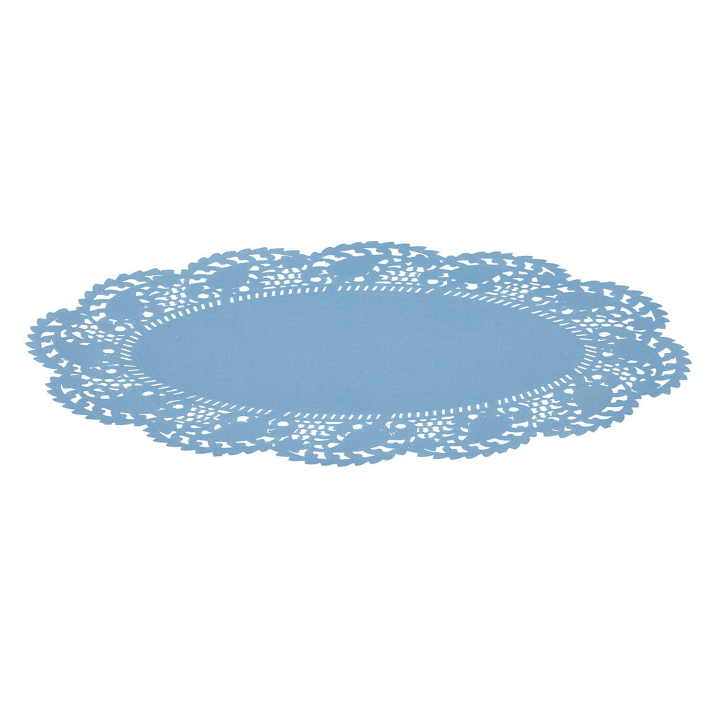 Pastry Tek Oval Sky Blue Paper Doilies - Lace - 12 1/2" x 8 1/2" - 100 count box