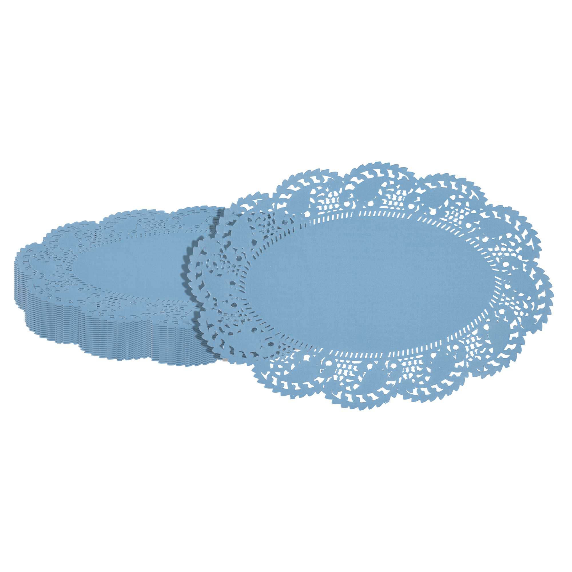 Pastry Tek Oval Sky Blue Paper Doilies - Lace - 12 1/2" x 8 1/2" - 100 count box