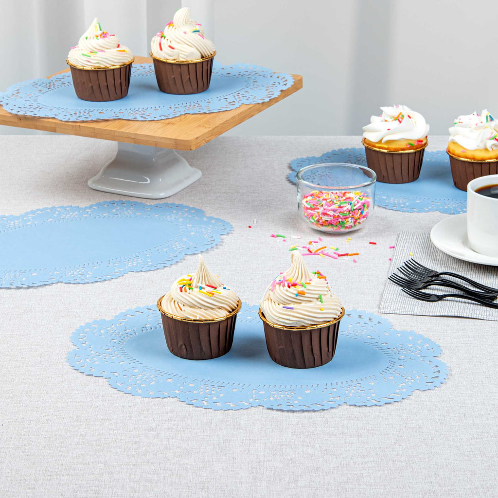 Pastry Tek Oval Sky Blue Paper Doilies - Lace - 12 1/2" x 8 1/2" - 100 count box