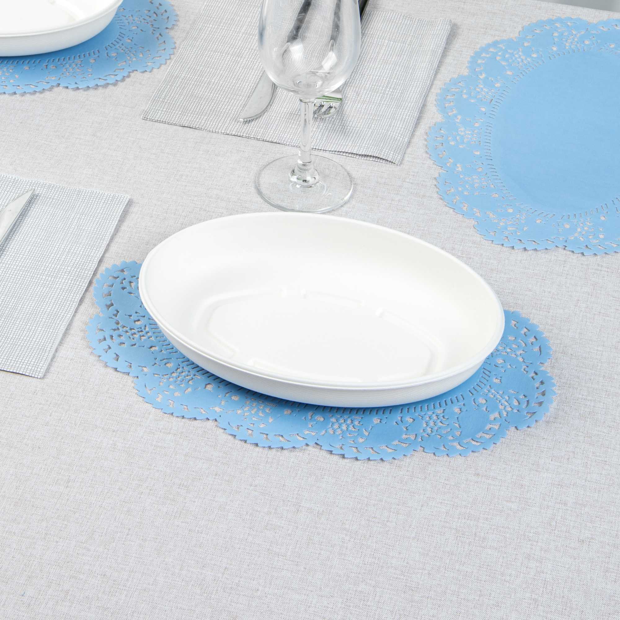 Pastry Tek Oval Sky Blue Paper Doilies - Lace - 12 1/2" x 8 1/2" - 100 count box