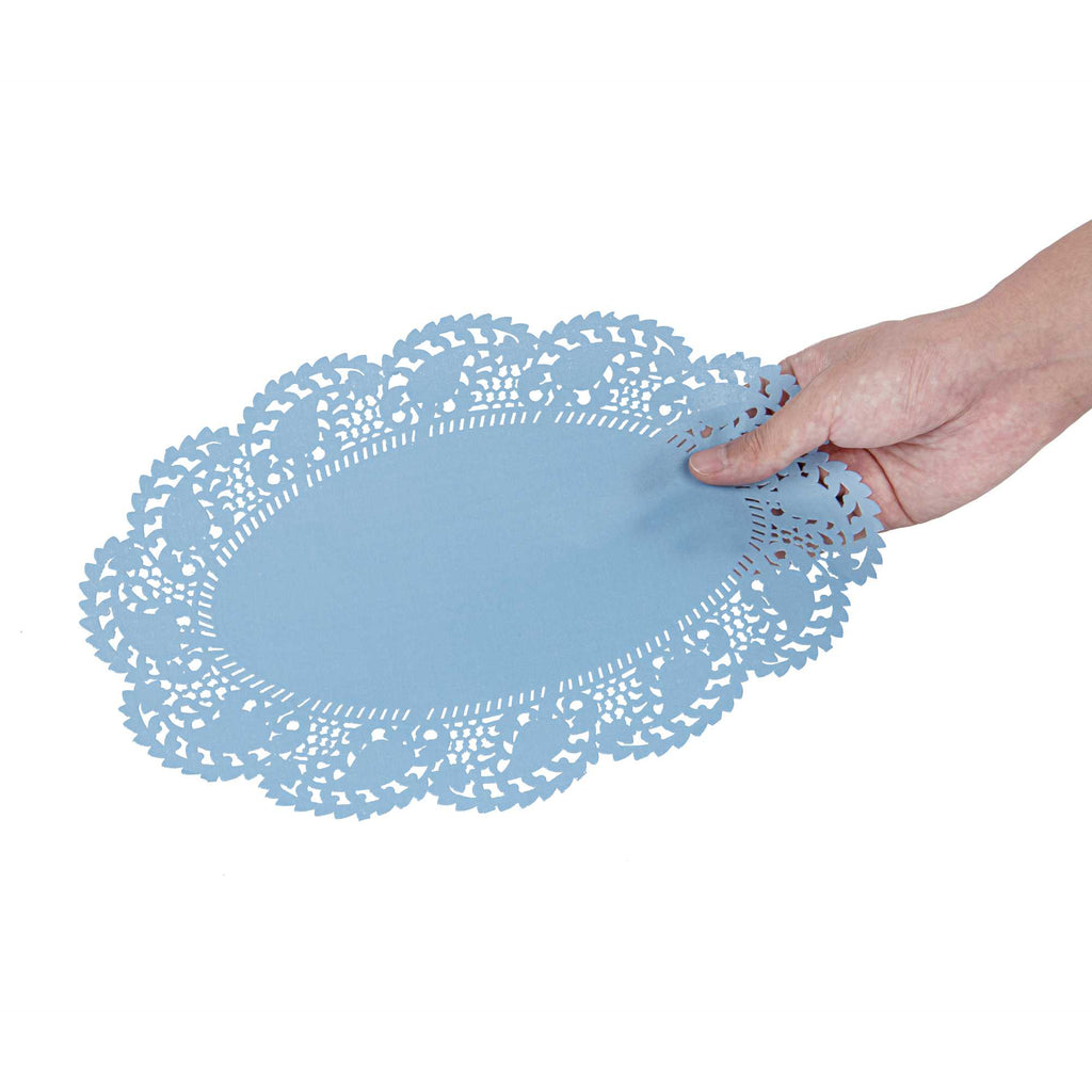 Pastry Tek Oval Sky Blue Paper Doilies - Lace - 12 1/2" x 8 1/2" - 4000 count box