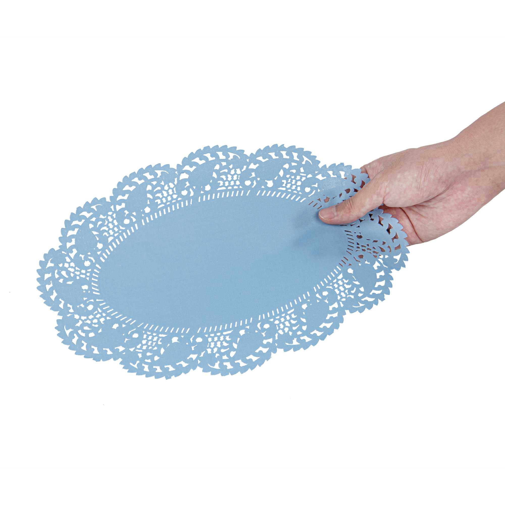 Pastry Tek Oval Sky Blue Paper Doilies - Lace - 12 1/2" x 8 1/2" - 4000 count box