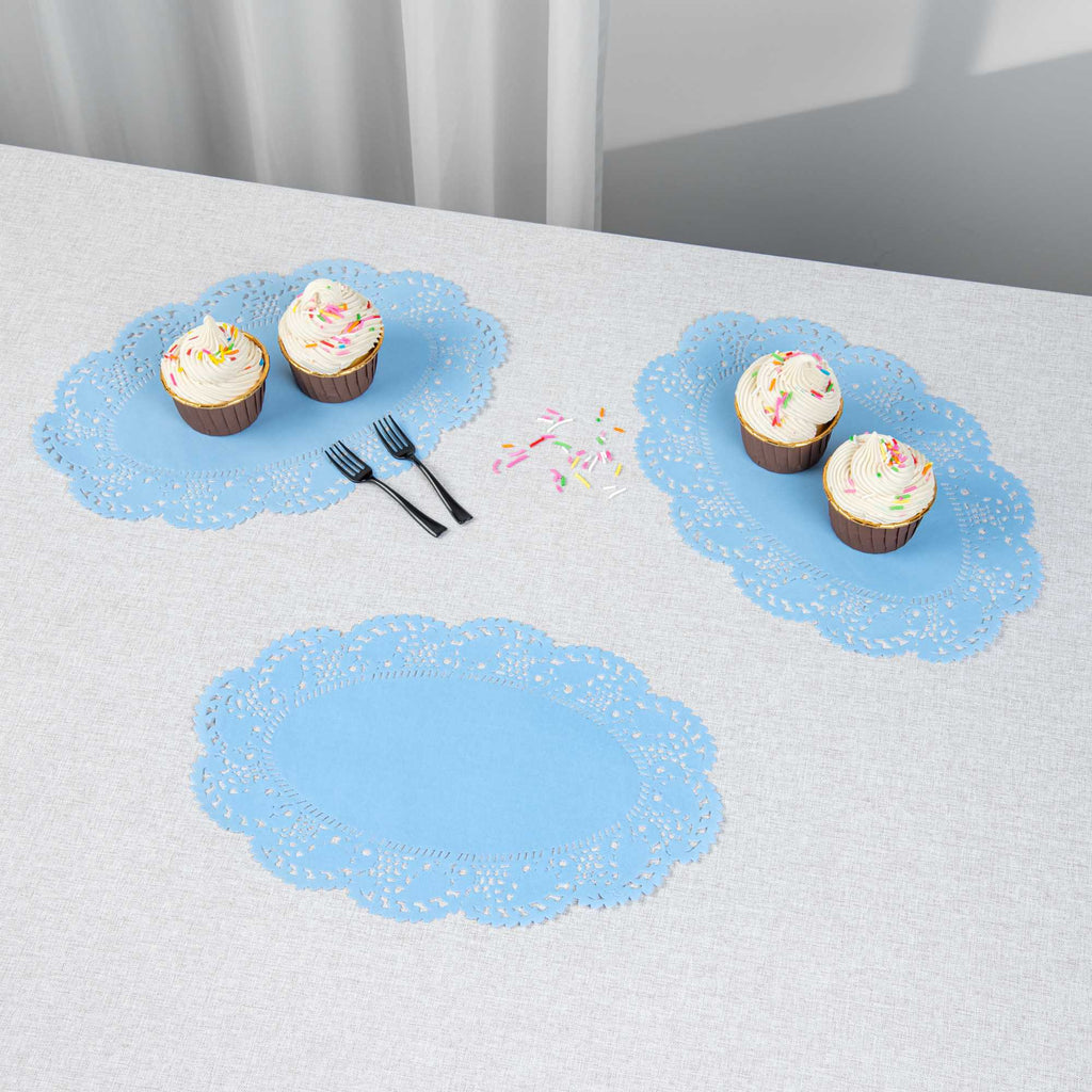 Pastry Tek Oval Sky Blue Paper Doilies - Lace - 12 1/2" x 8 1/2" - 4000 count box