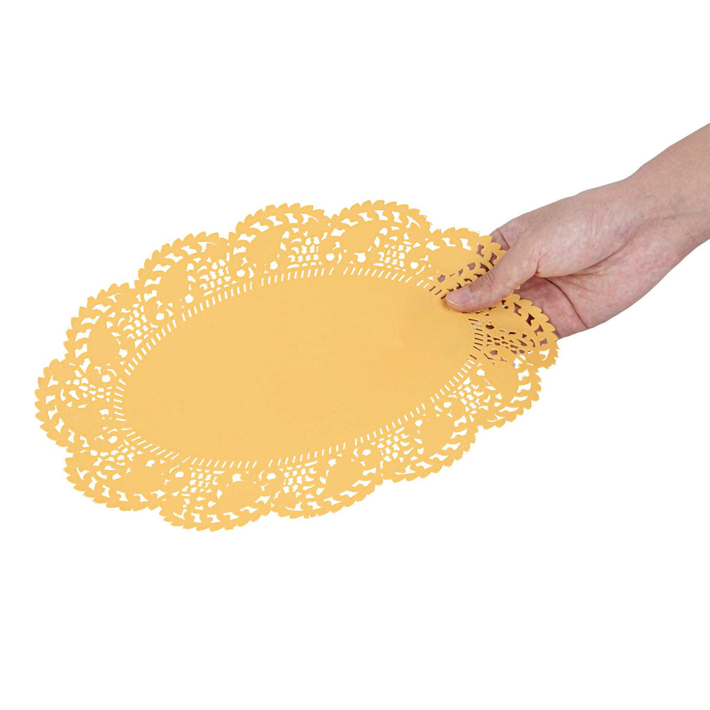 Pastry Tek Oval Orange Paper Doilies - Lace - 12 1/2" x 8 1/2" - 100 count box