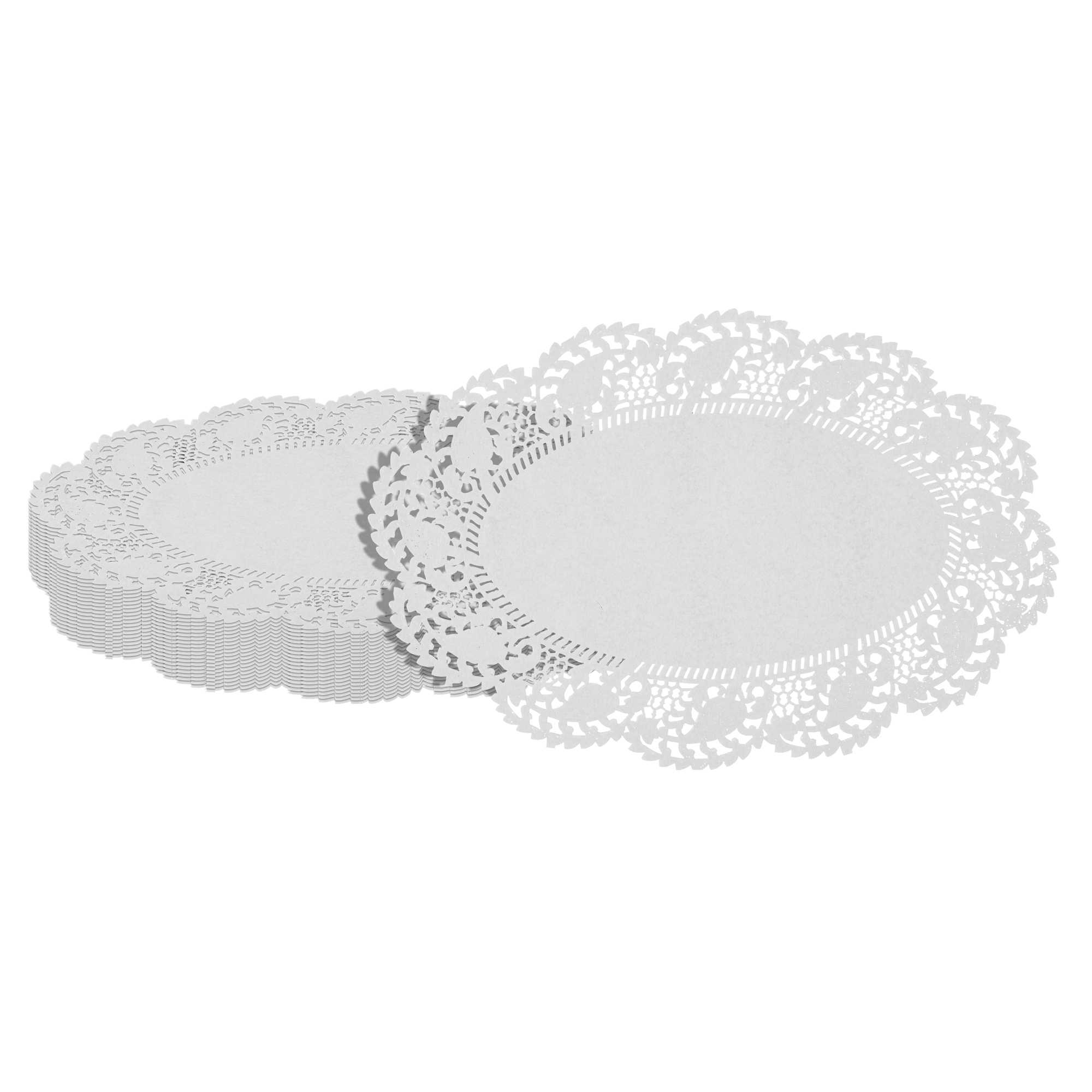Pastry Tek Oval White Paper Doilies - Lace - 12 1/2" x 8 1/2" - 100 count box