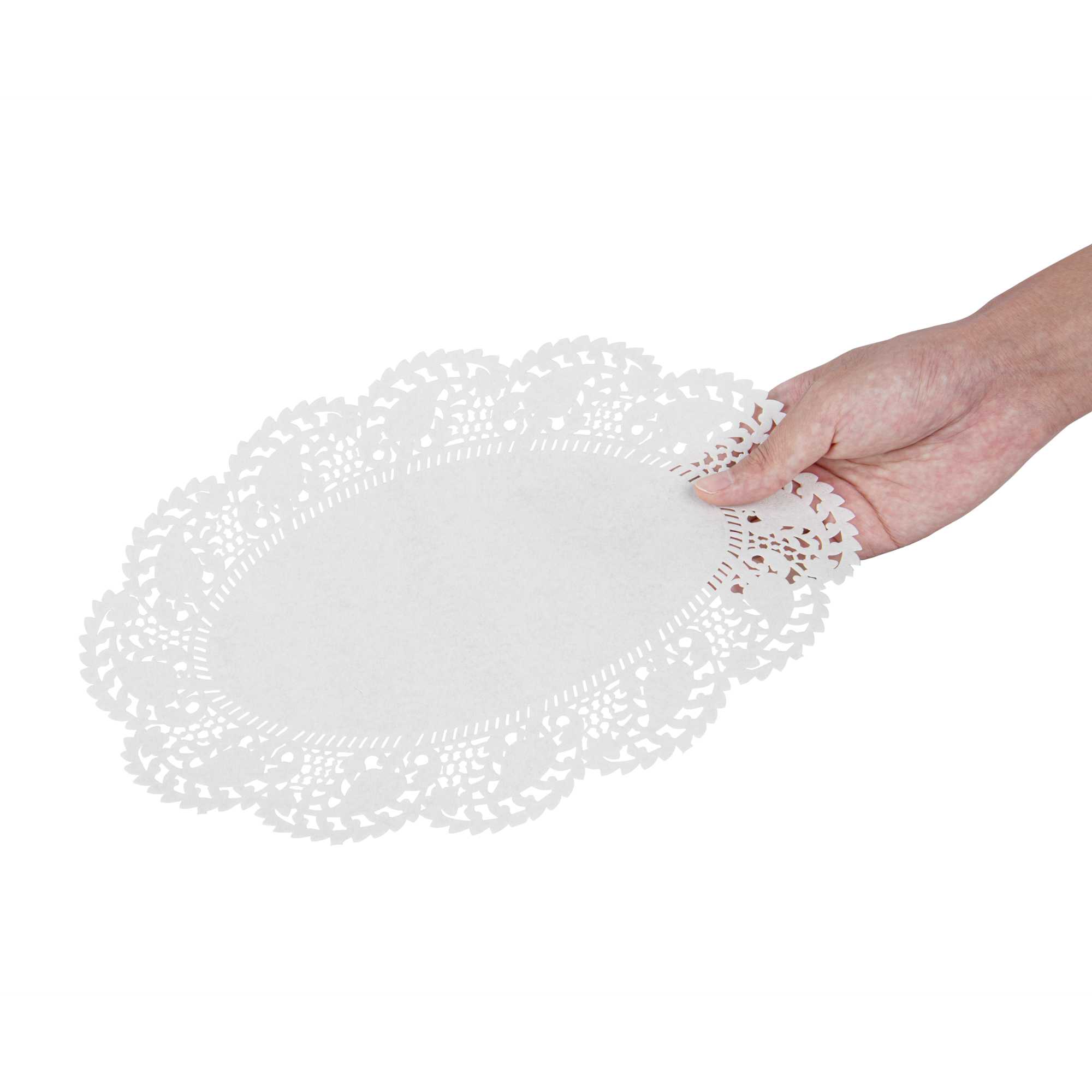 Pastry Tek Oval White Paper Doilies - Lace - 12 1/2" x 8 1/2" - 100 count box