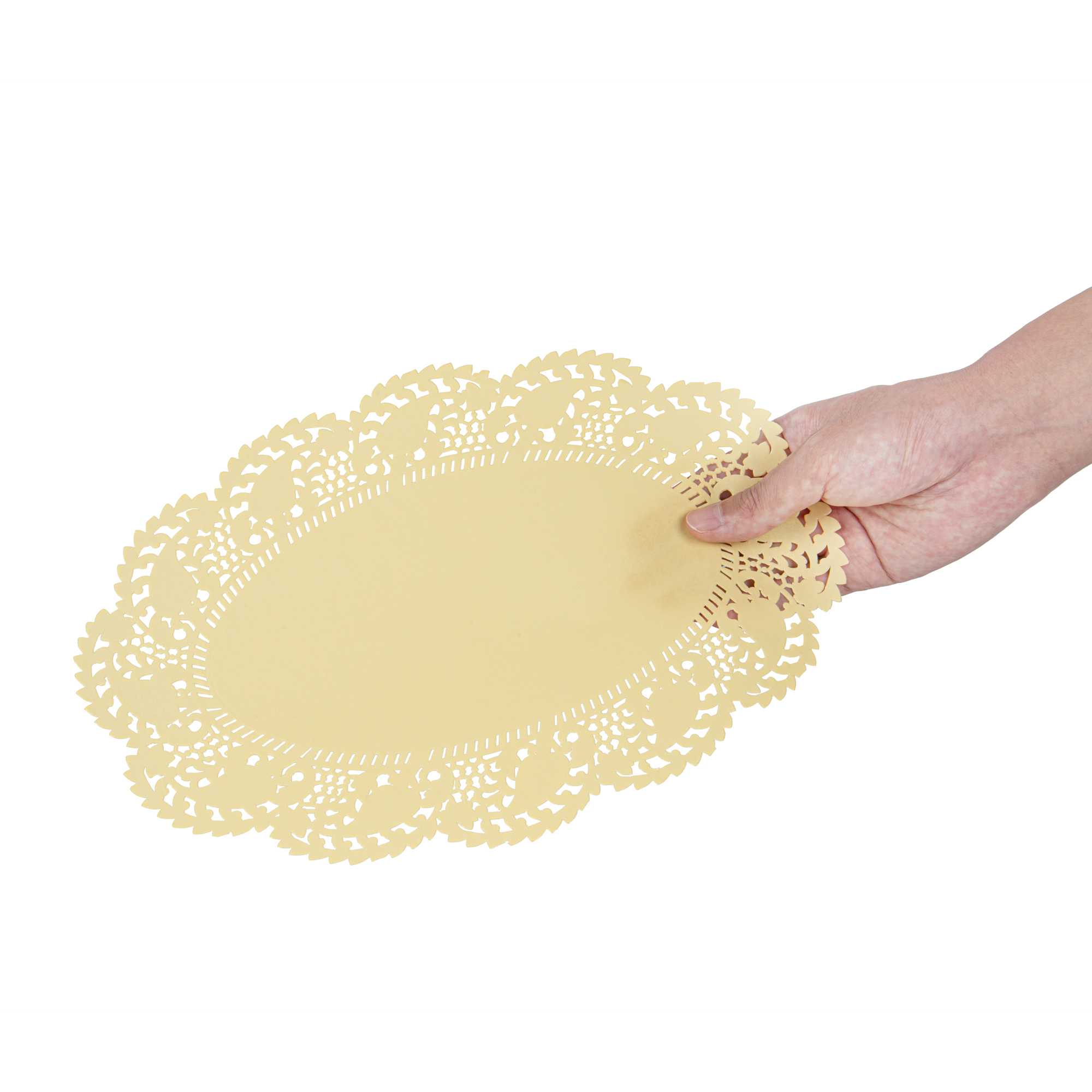 Pastry Tek Oval Yellow Paper Doilies - Lace - 12 1/2" x 8 1/2" - 100 count box