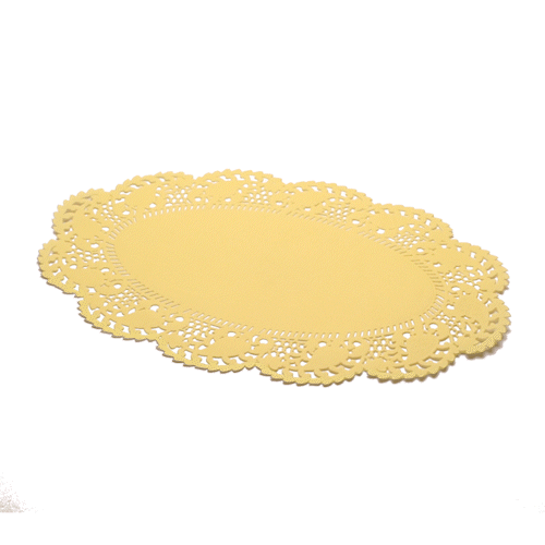 Pastry Tek Oval Yellow Paper Doilies - Lace - 12 1/2" x 8 1/2" - 4000 count box