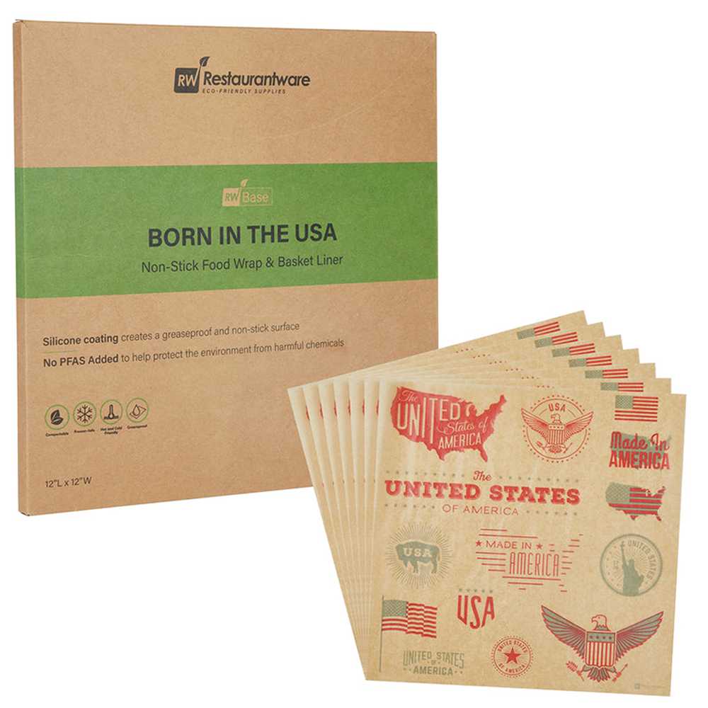 Chef 101 No PFAS Added Kraft Paper Food Wrap and Basket Liner - Born in the USA, Greaseproof, Compostable - 12" x 12" - 2000 count box