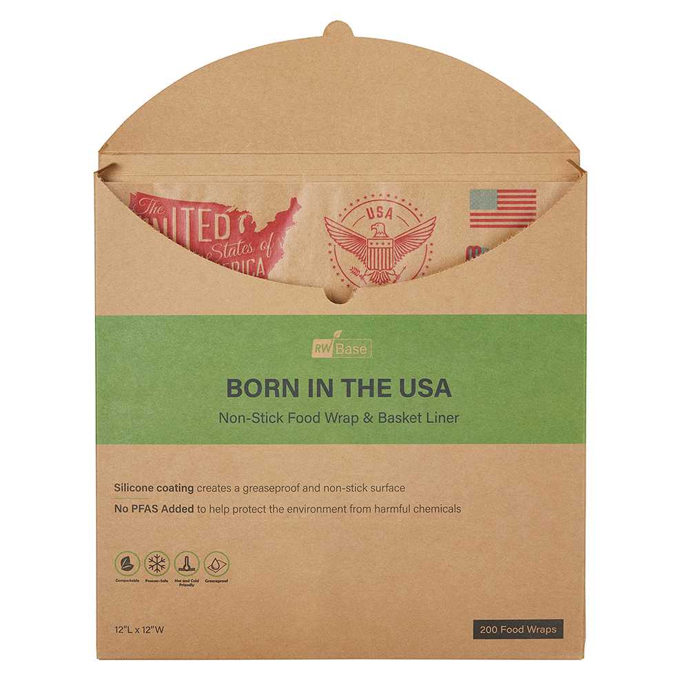 Chef 101 No PFAS Added Kraft Paper Food Wrap and Basket Liner - Born in the USA, Greaseproof, Compostable - 12" x 12" - 200 count box