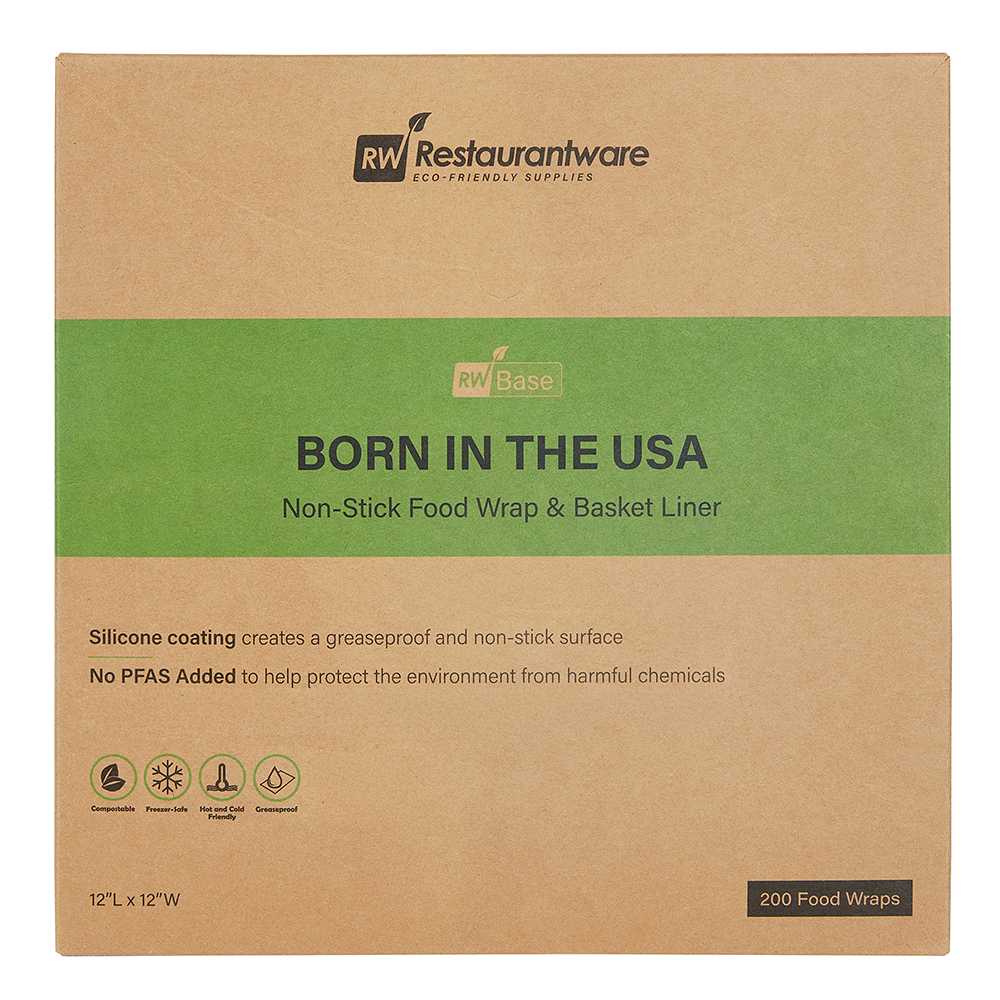 Chef 101 No PFAS Added Kraft Paper Food Wrap and Basket Liner - Born in the USA, Greaseproof, Compostable - 12" x 12" - 200 count box
