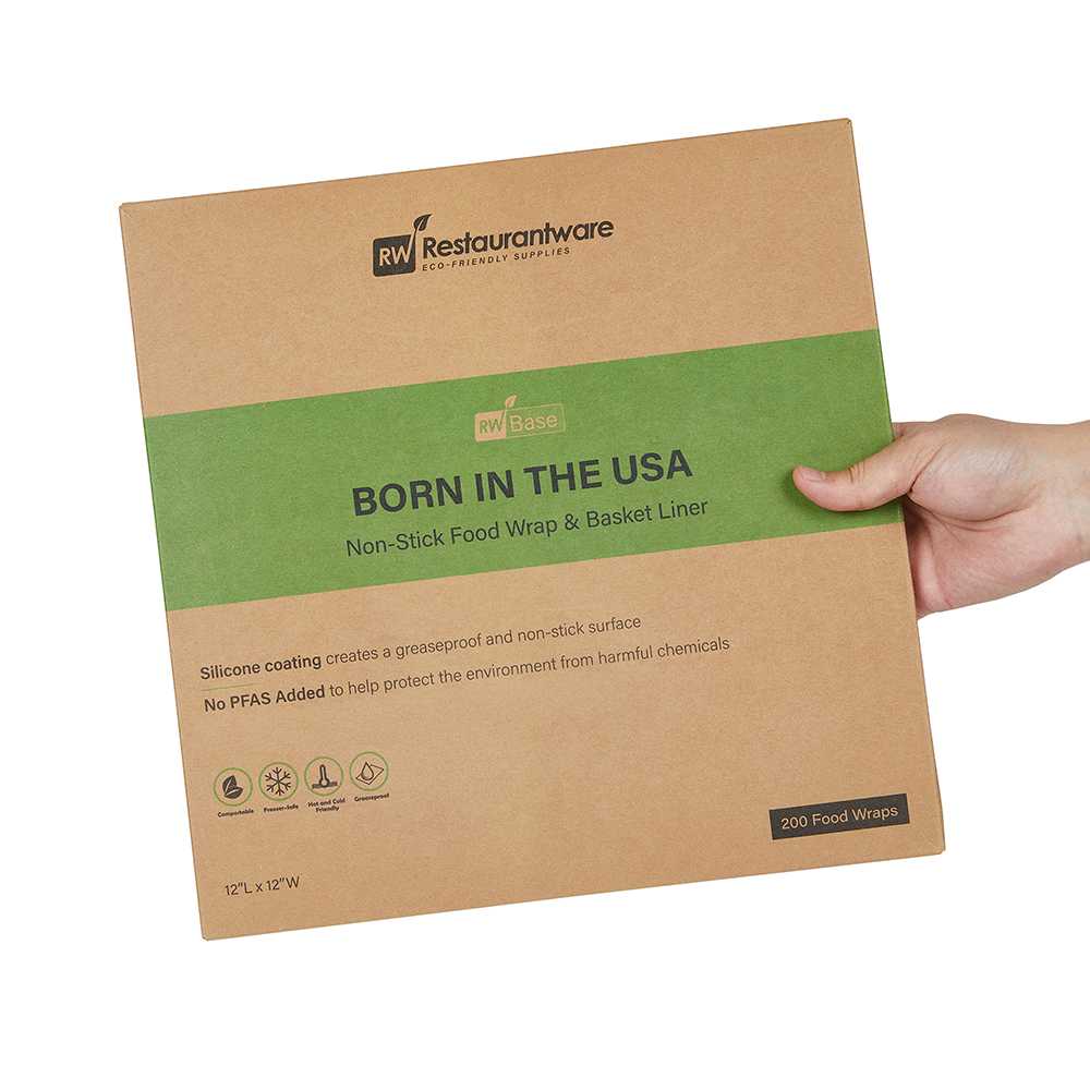 Chef 101 No PFAS Added Kraft Paper Food Wrap and Basket Liner - Born in the USA, Greaseproof, Compostable - 12" x 12" - 2000 count box