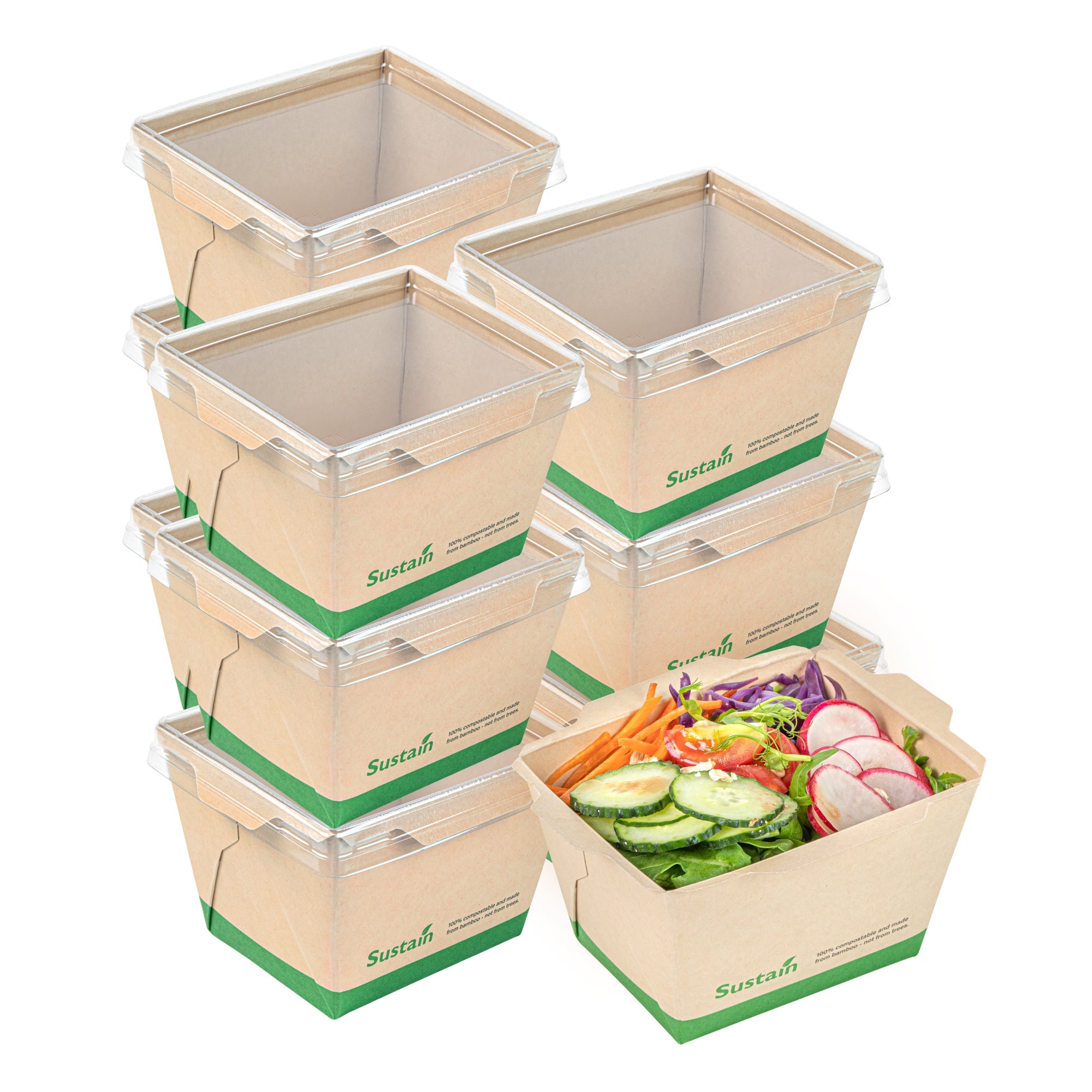 Sustain 17 oz Bamboo Paper Small Click Lock Container - with PLA Lining, Compostable - 4 1/4" x 3 1/4" x 2 3/4" - 200 count box