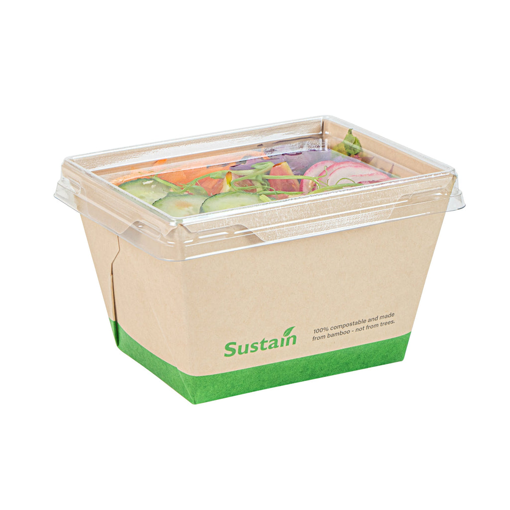 Sustain 17 oz Bamboo Paper Small Click Lock Container - with PLA Lining, Compostable - 4 1/4" x 3 1/4" x 2 3/4" - 50 count box