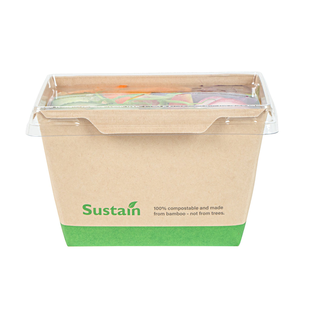 Sustain 17 oz Bamboo Paper Small Click Lock Container - with PLA Lining, Compostable - 4 1/4" x 3 1/4" x 2 3/4" - 50 count box