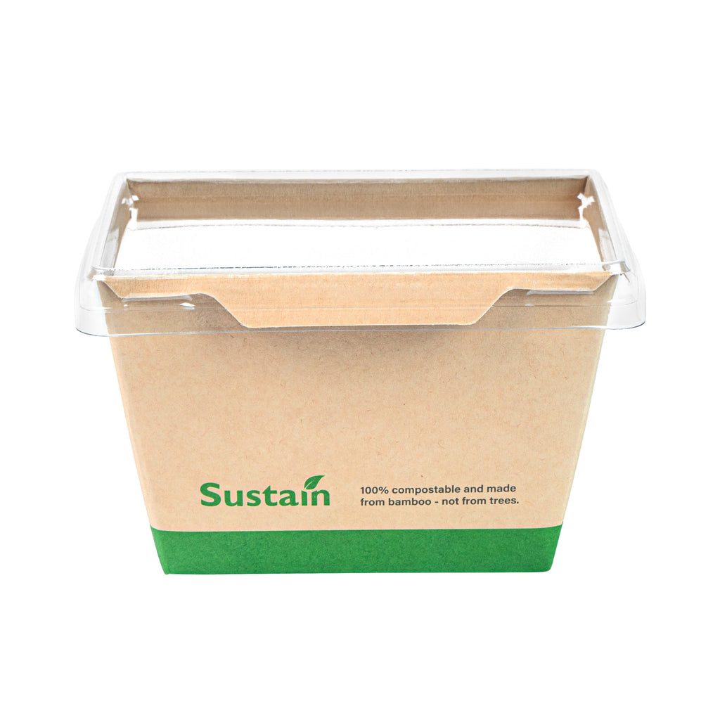 Sustain 17 oz Bamboo Paper Small Click Lock Container - with PLA Lining, Compostable - 4 1/4" x 3 1/4" x 2 3/4" - 50 count box