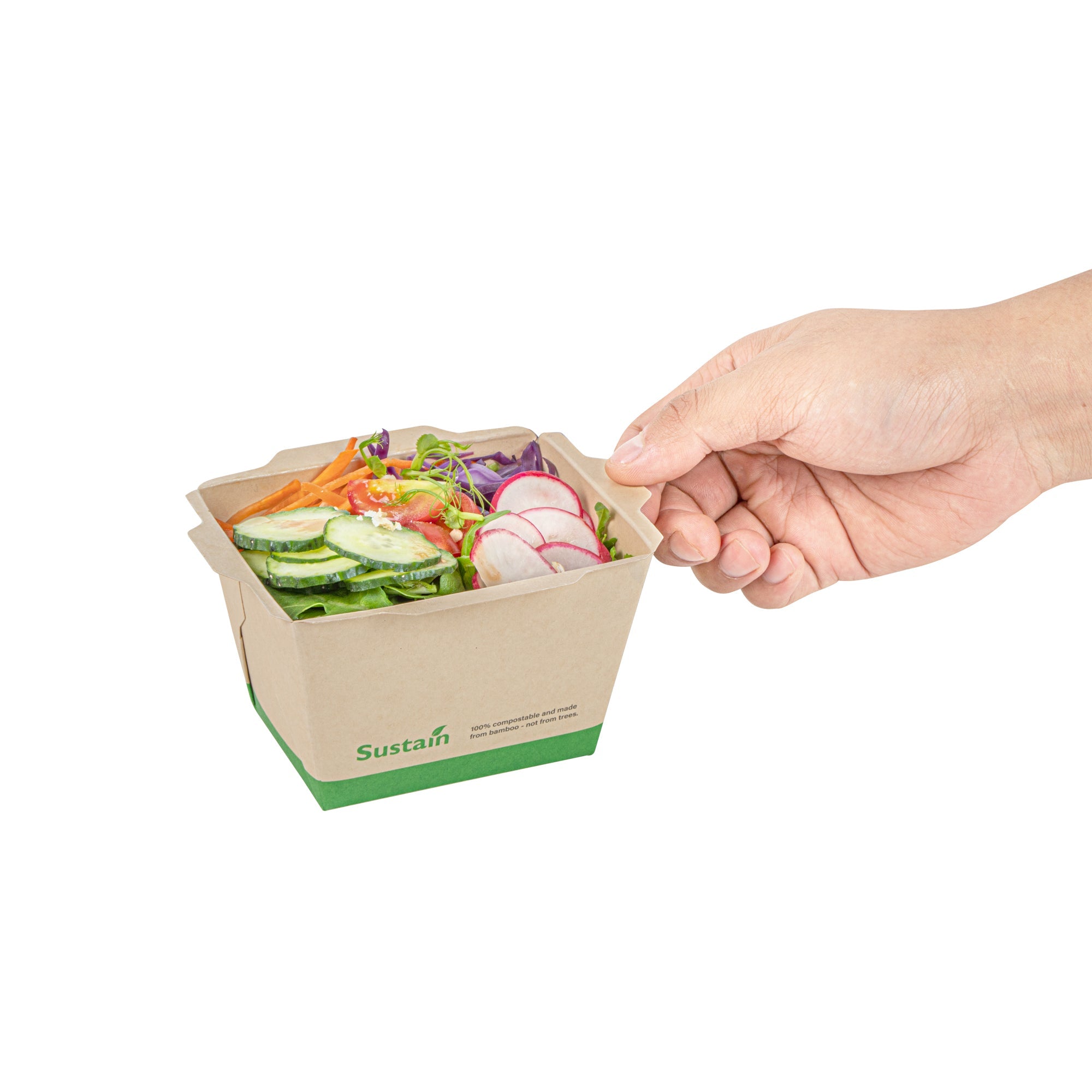 Sustain 17 oz Bamboo Paper Small Click Lock Container - with PLA Lining, Compostable - 4 1/4" x 3 1/4" x 2 3/4" - 200 count box