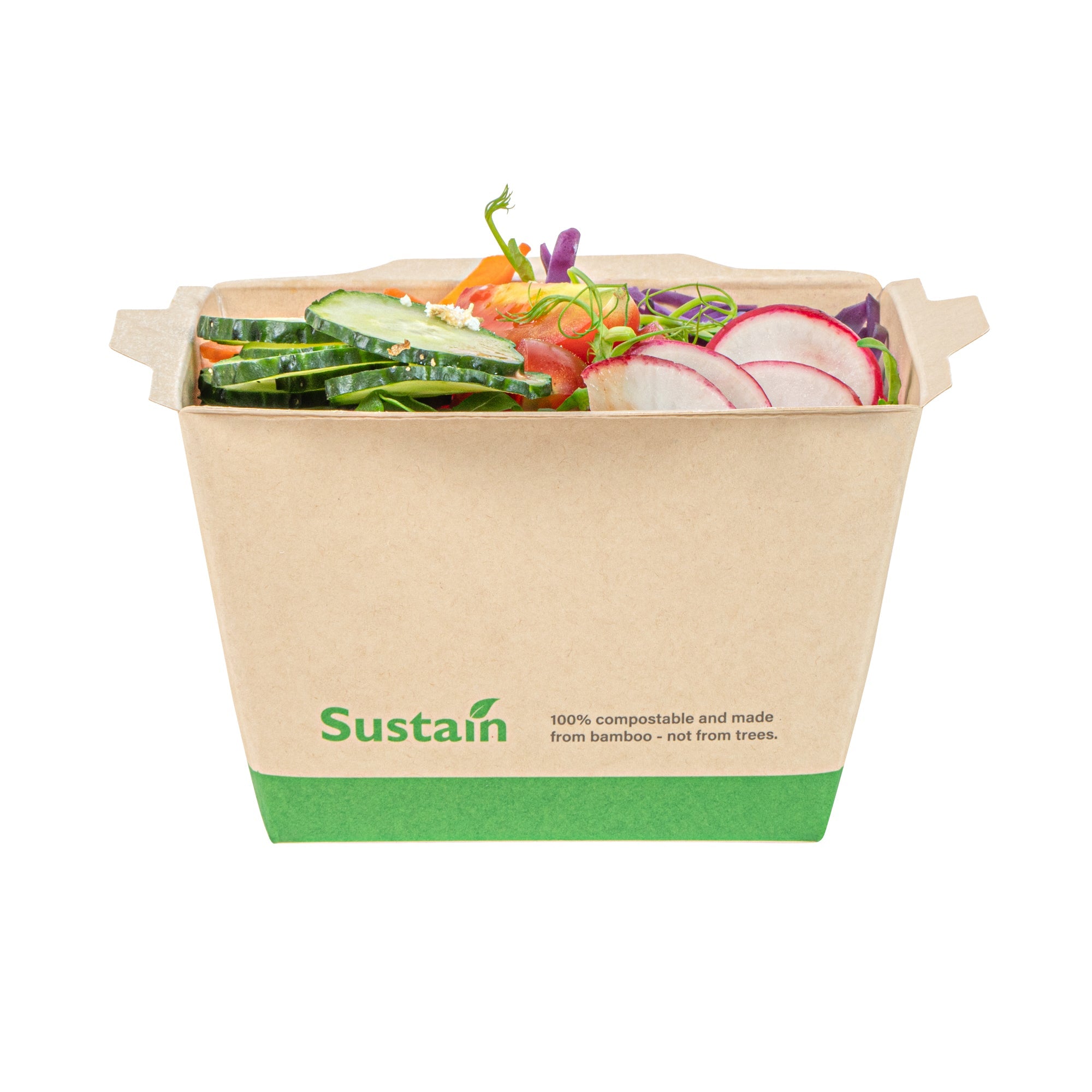 Sustain 17 oz Bamboo Paper Small Click Lock Container - with PLA Lining, Compostable - 4 1/4" x 3 1/4" x 2 3/4" - 200 count box