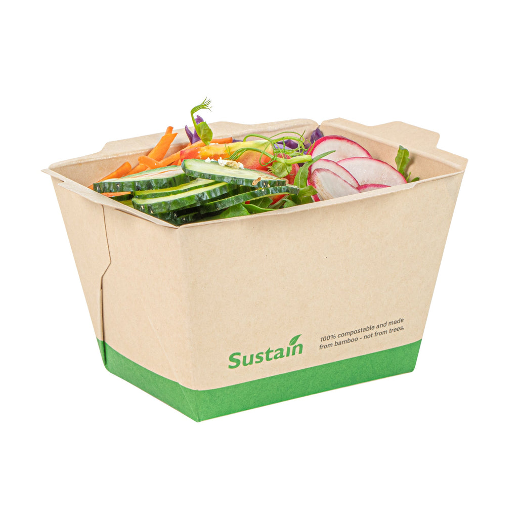 Sustain 17 oz Bamboo Paper Small Click Lock Container - with PLA Lining, Compostable - 4 1/4" x 3 1/4" x 2 3/4" - 200 count box