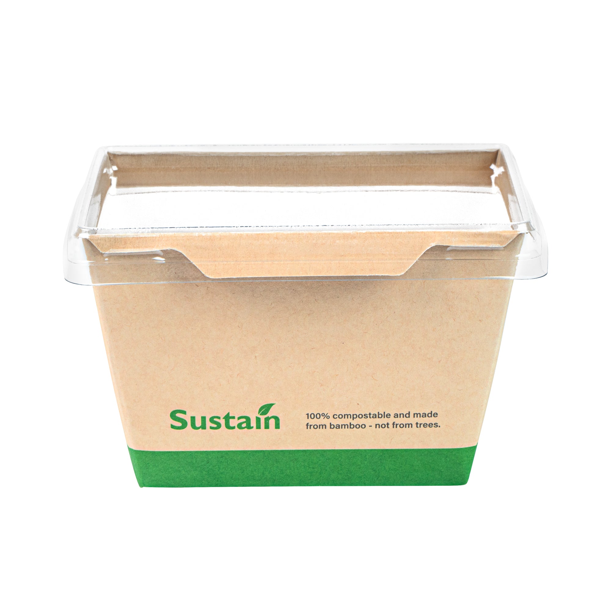 Sustain 17 oz Bamboo Paper Small Click Lock Container - with PLA Lining, Compostable - 4 1/4" x 3 1/4" x 2 3/4" - 200 count box
