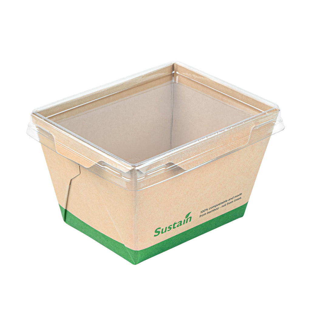 Sustain 17 oz Bamboo Paper Small Click Lock Container - with PLA Lining, Compostable - 4 1/4" x 3 1/4" x 2 3/4" - 200 count box