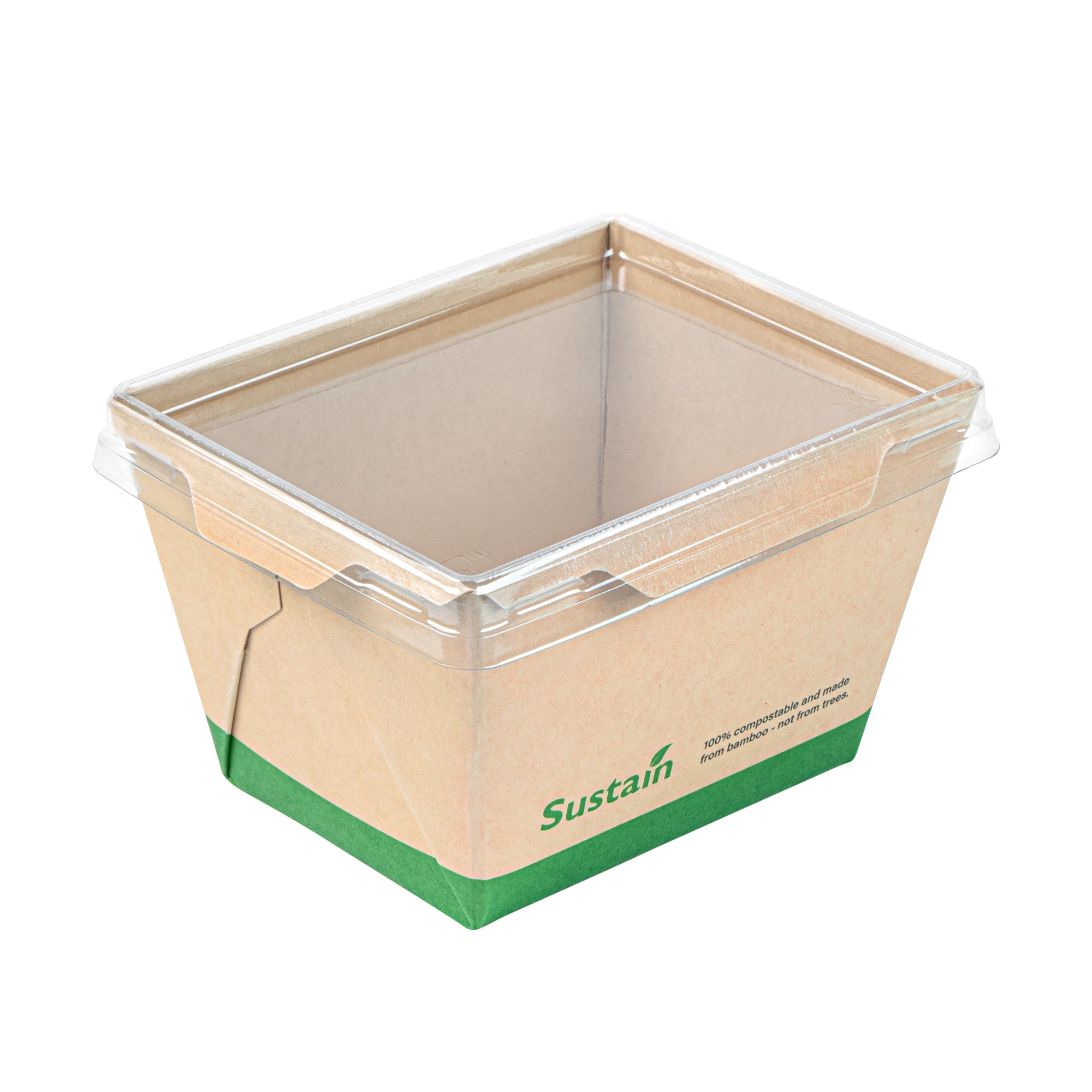 Sustain 17 oz Bamboo Paper Small Click Lock Container - with PLA Lining, Compostable - 4 1/4" x 3 1/4" x 2 3/4" - 200 count box