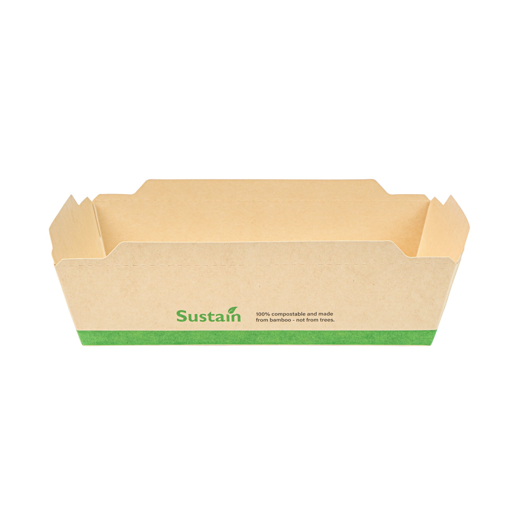 Sustain 34 oz Bamboo Paper Medium Click Lock Container - with PLA Lining, Compostable - 7 1/2" x 5 1/2" x 1 3/4" - 50 count box