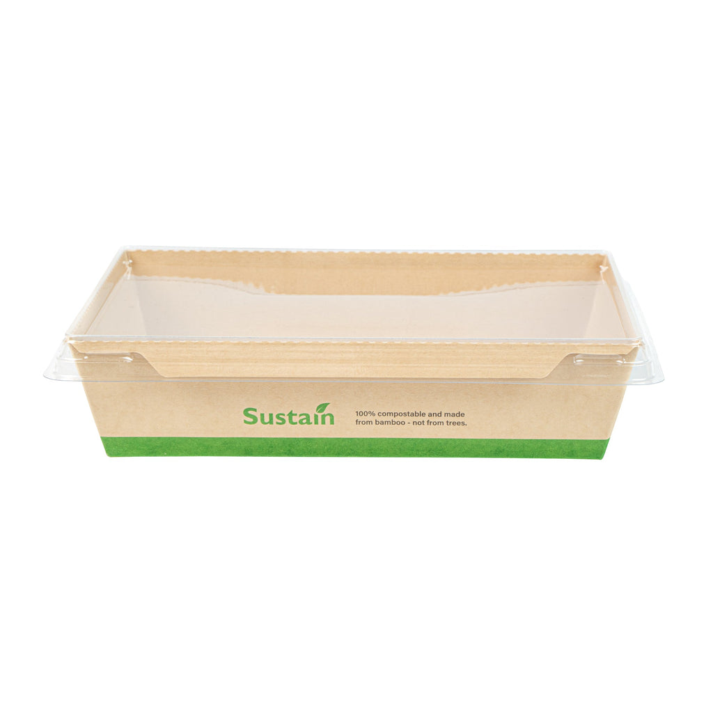 Sustain 34 oz Bamboo Paper Medium Click Lock Container - with PLA Lining, Compostable - 7 1/2" x 5 1/2" x 1 3/4" - 50 count box