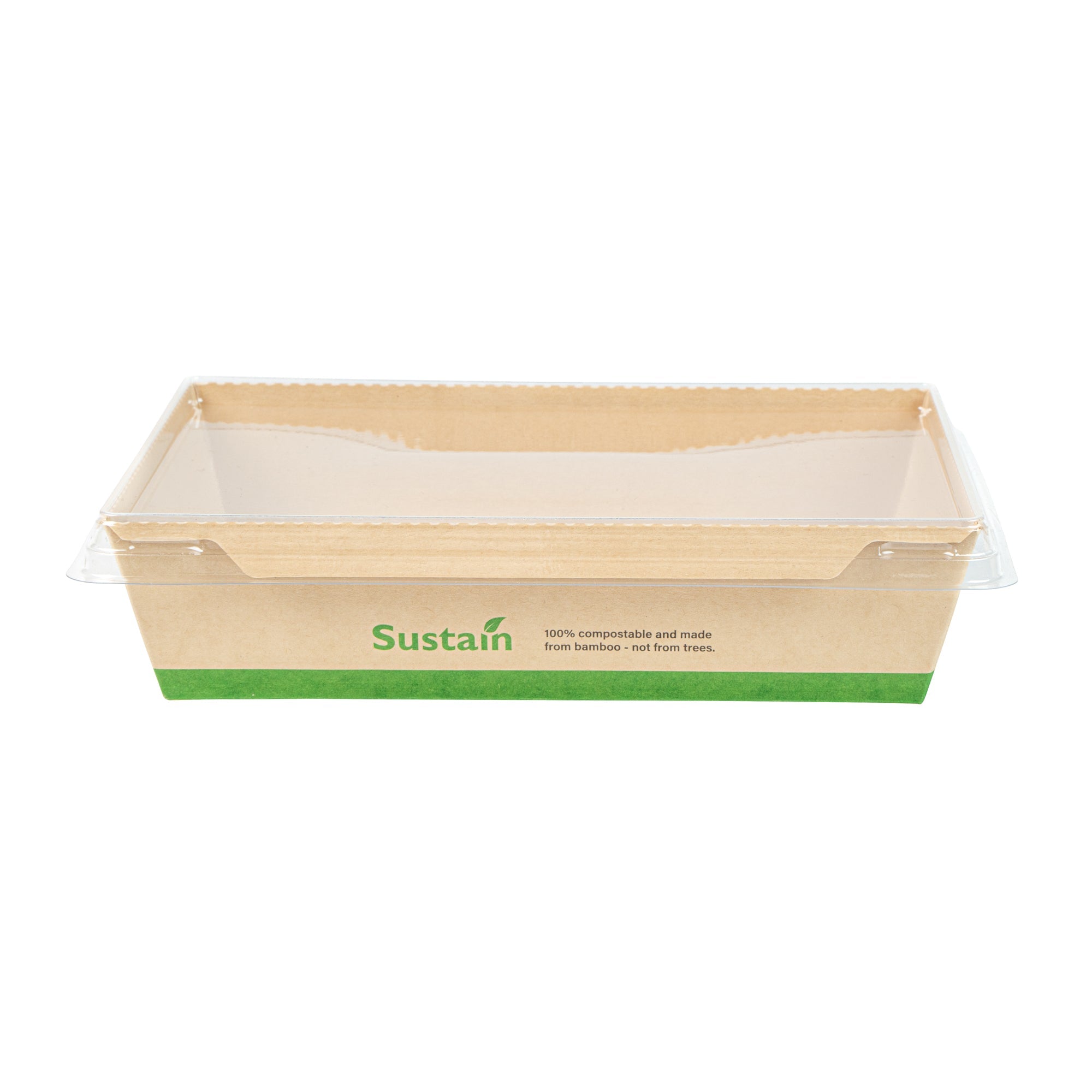 Sustain 34 oz Bamboo Paper Medium Click Lock Container - with PLA Lining, Compostable - 7 1/2" x 5 1/2" x 1 3/4" - 50 count box