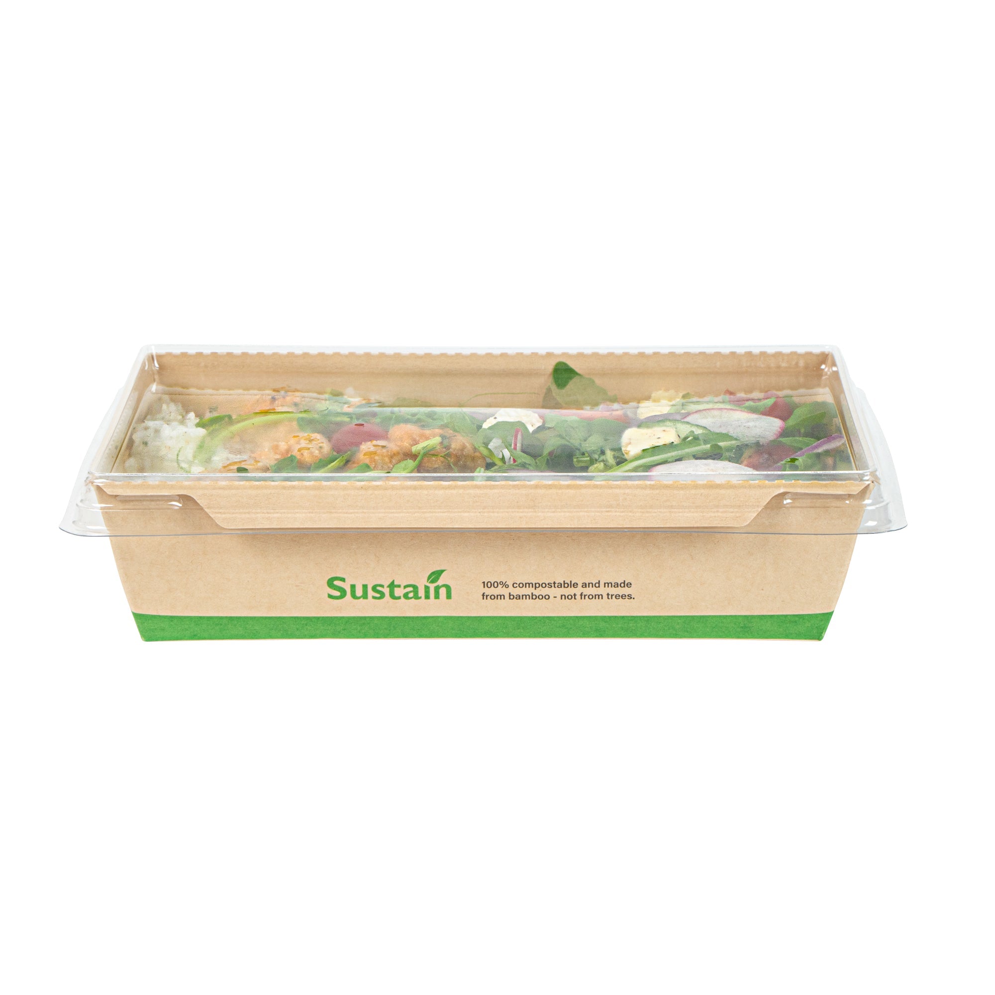 Sustain 34 oz Bamboo Paper Medium Click Lock Container - with PLA Lining, Compostable - 7 1/2" x 5 1/2" x 1 3/4" - 200 count box