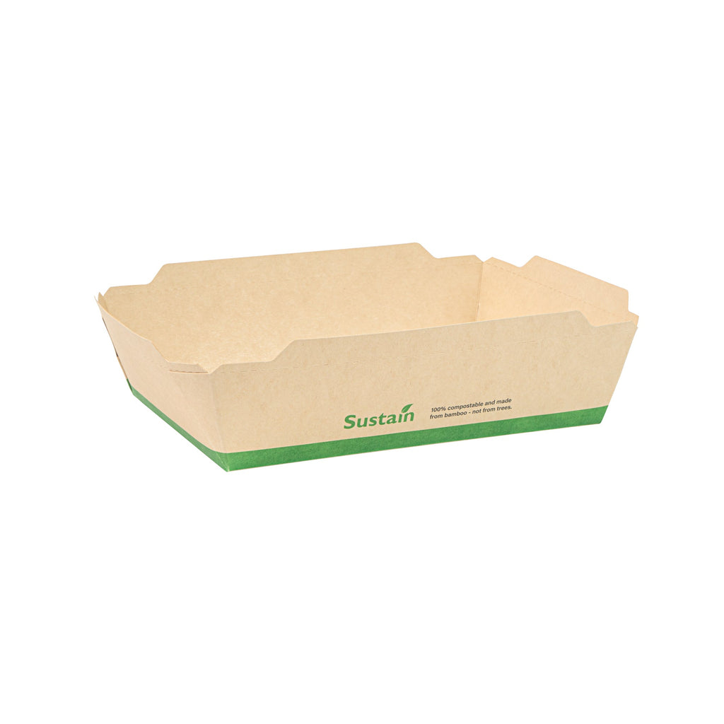 Sustain 34 oz Bamboo Paper Medium Click Lock Container - with PLA Lining, Compostable - 7 1/2" x 5 1/2" x 1 3/4" - 200 count box