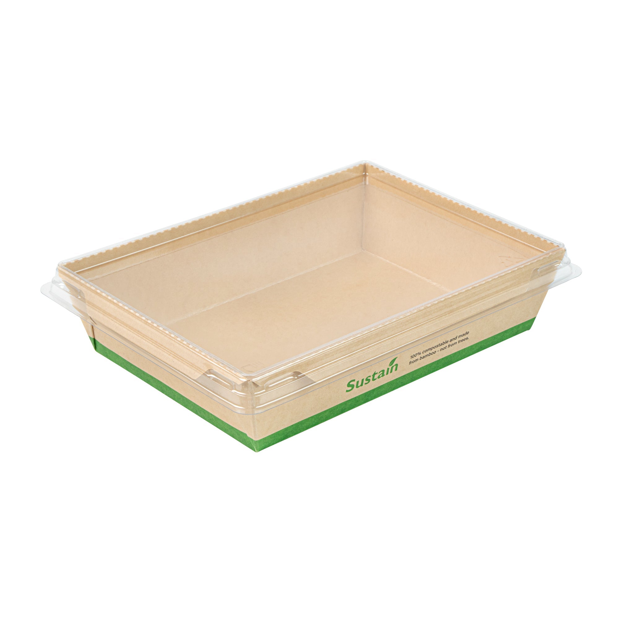 Sustain 34 oz Bamboo Paper Medium Click Lock Container - with PLA Lining, Compostable - 7 1/2" x 5 1/2" x 1 3/4" - 200 count box