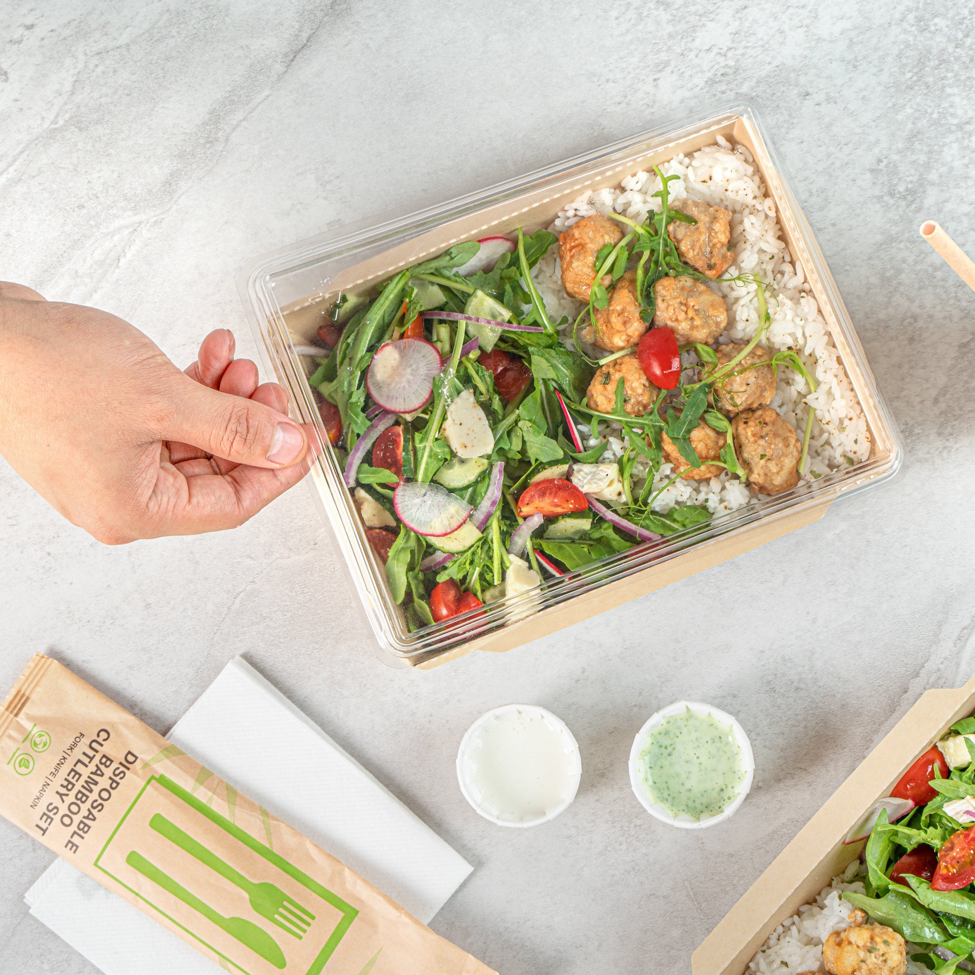 Sustain 34 oz Bamboo Paper Medium Click Lock Container - with PLA Lining, Compostable - 7 1/2" x 5 1/2" x 1 3/4" - 200 count box