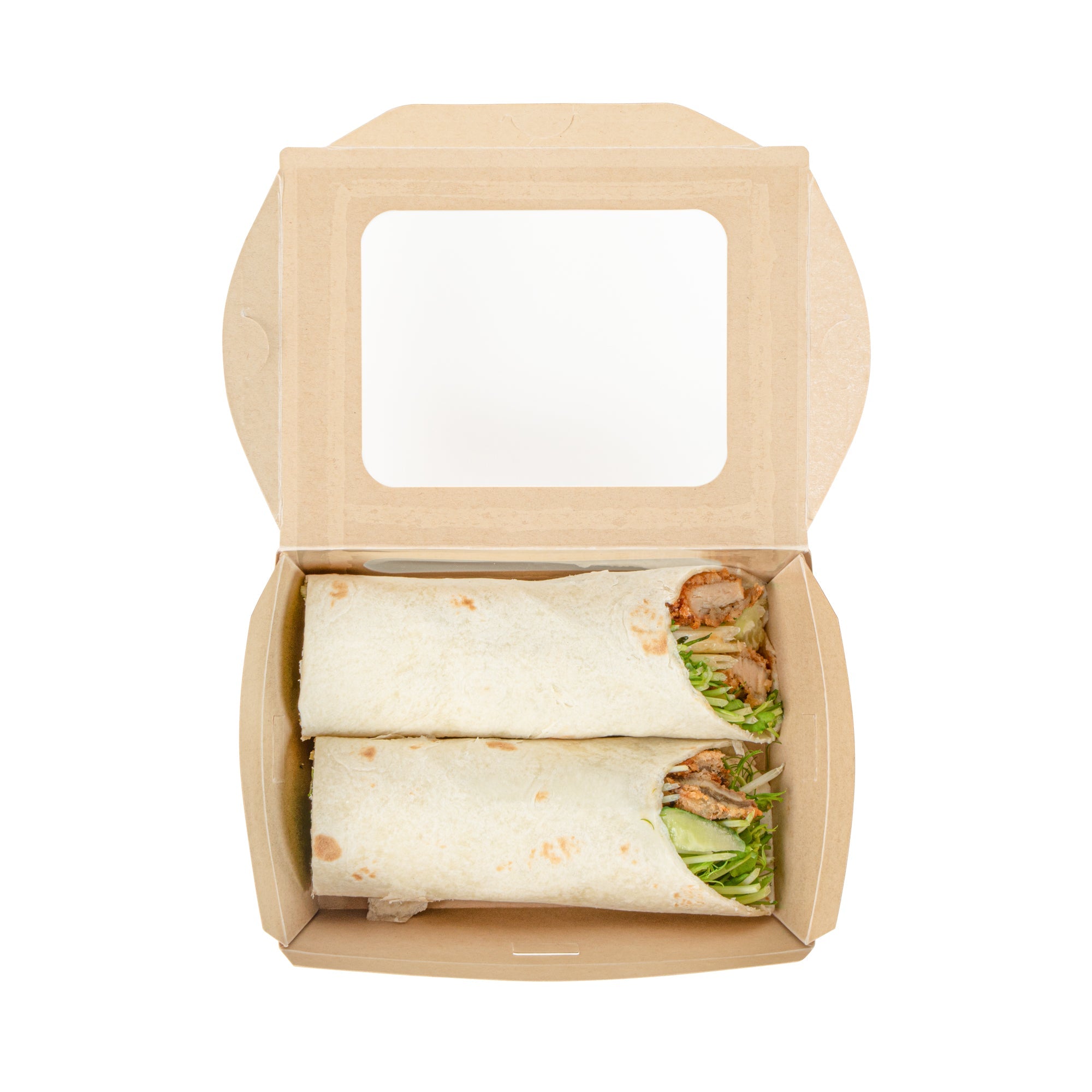 Sustain 28 oz Bamboo Paper Small Bio Take Out Container - with PLA Lining and Windows, Compostable - 6 1/4" x 4 3/4" x 2" - 200 count box