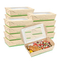 Sustain 35 oz Bamboo Paper Medium Bio Take Out Container - with PLA Lining and Windows, Compostable - 8" x 4 3/4" x 2" - 200 count box
