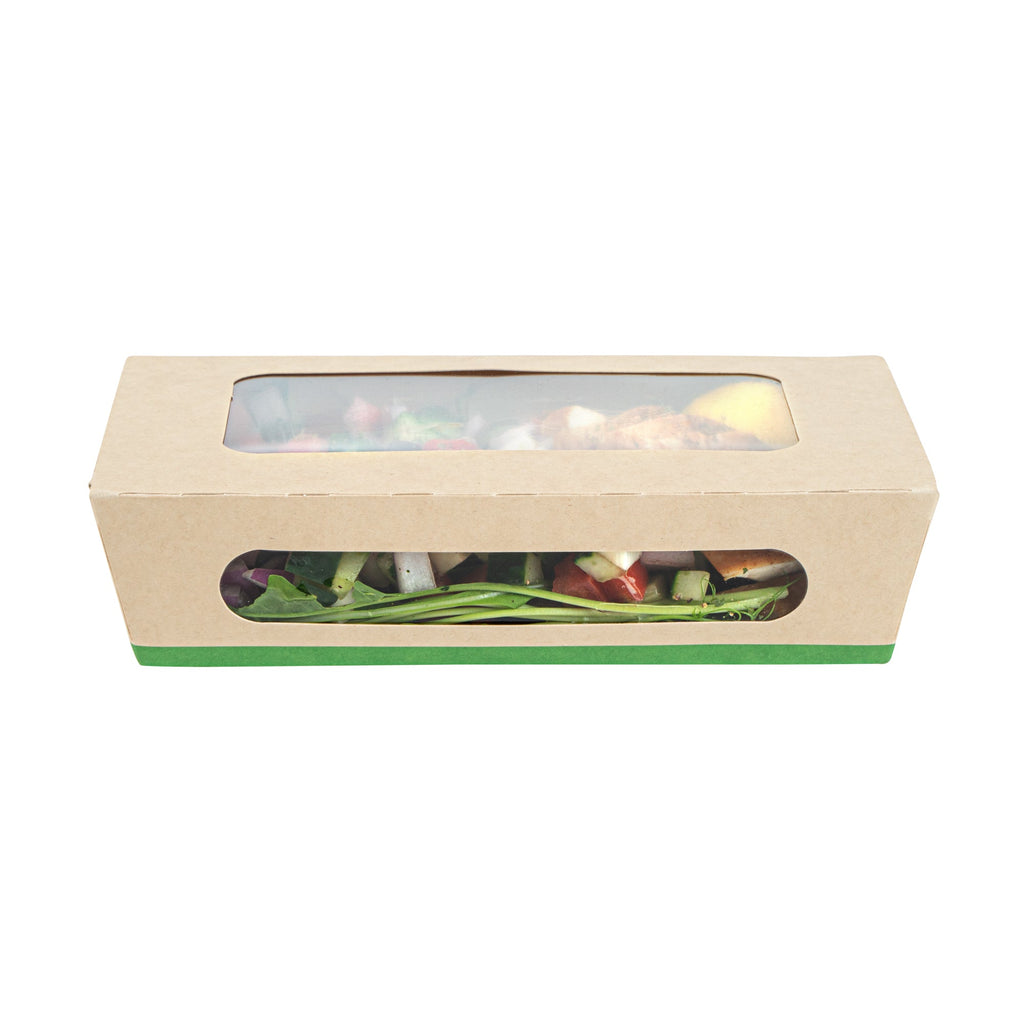 Sustain 35 oz Bamboo Paper Medium Bio Take Out Container - with PLA Lining and Windows, Compostable - 8" x 4 3/4" x 2" - 200 count box