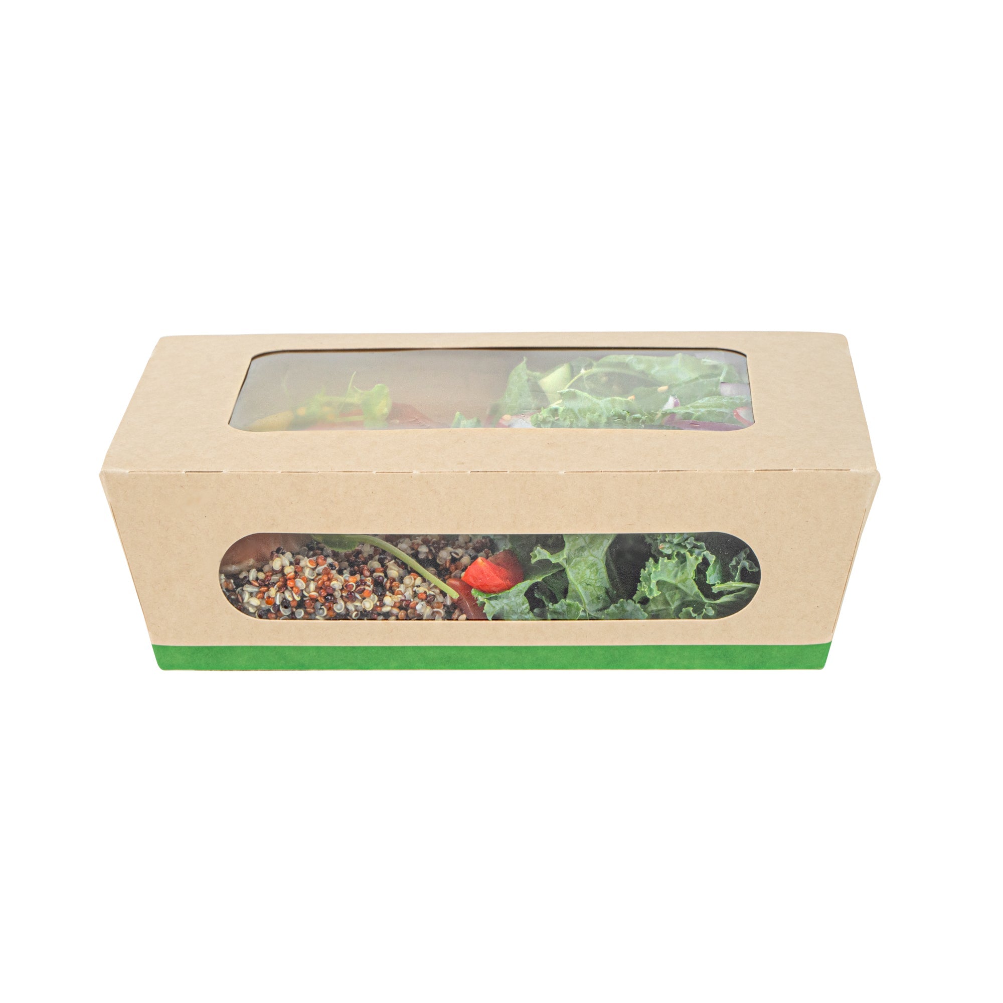Sustain 57 oz Bamboo Paper Extra Large Bio Take Out Container - with PLA Lining, Windows, Compostable - 8" x 5 1/2" x 2 1/2" - 200 count box