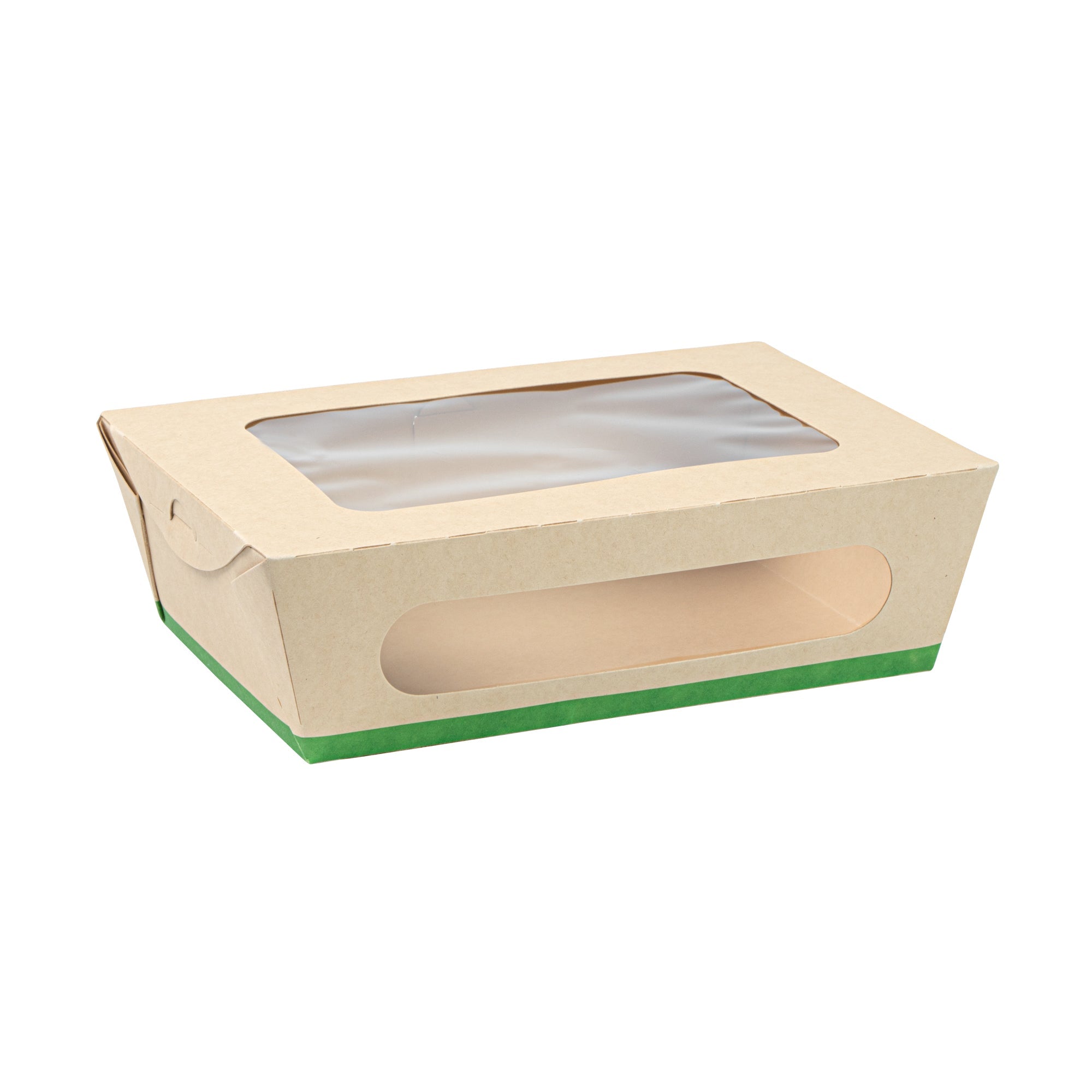 Sustain 57 oz Bamboo Paper Extra Large Bio Take Out Container - with PLA Lining, Windows, Compostable - 8" x 5 1/2" x 2 1/2" - 200 count box