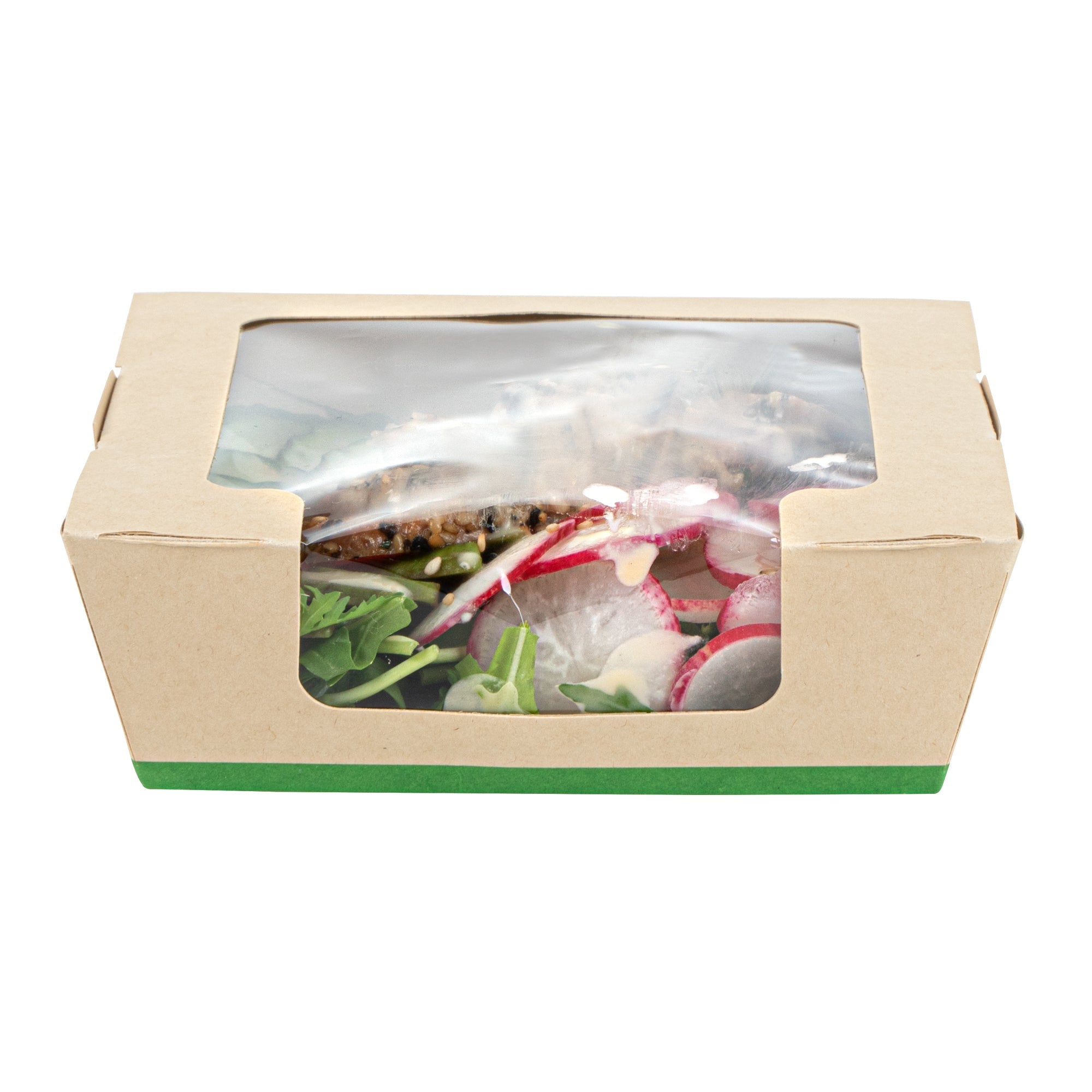 Sustain 26 oz Bamboo Paper Medium Bio Salad Box - with PLA Lining and Window, Compostable - 5 3/4" x 5 3/4" x 1 3/4" - 200 count box