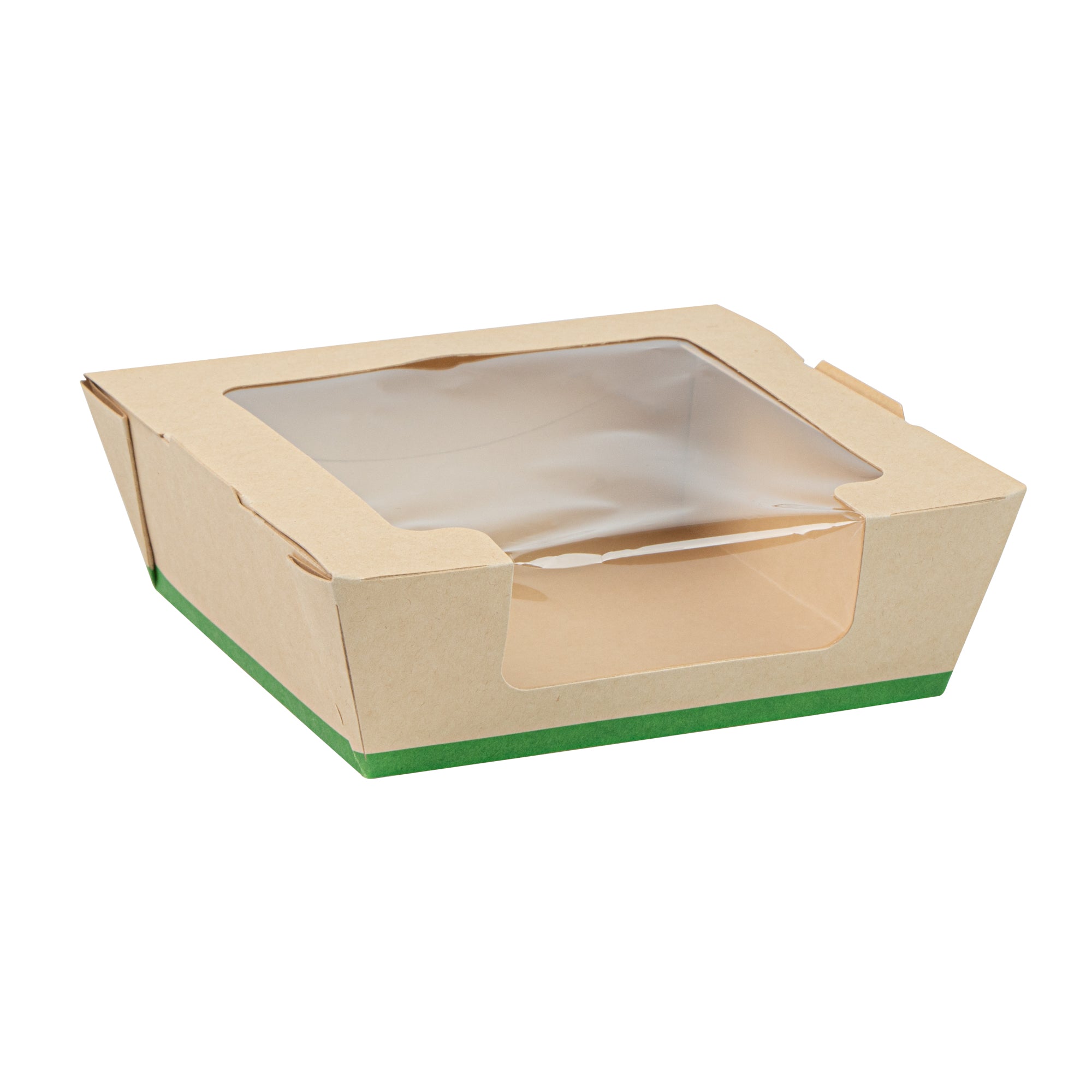 Sustain 26 oz Bamboo Paper Medium Bio Salad Box - with PLA Lining and Window, Compostable - 5 3/4" x 5 3/4" x 1 3/4" - 200 count box