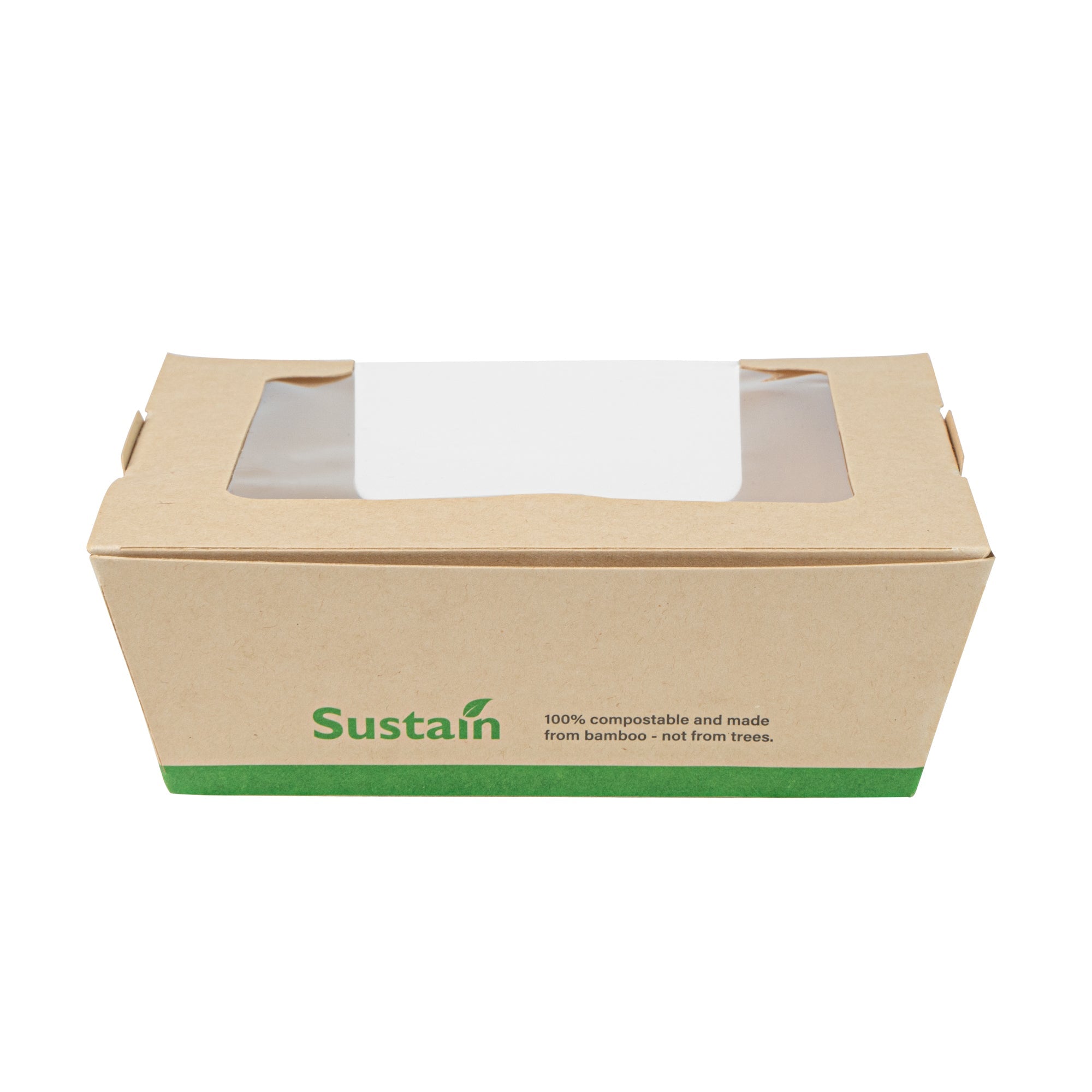 Sustain 26 oz Bamboo Paper Medium Bio Salad Box - with PLA Lining and Window, Compostable - 5 3/4" x 5 3/4" x 1 3/4" - 200 count box