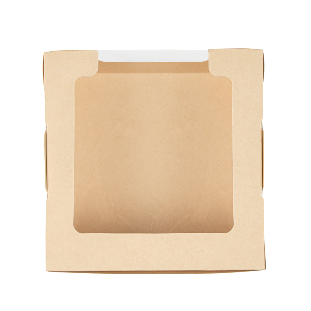 Sustain 26 oz Bamboo Paper Medium Bio Salad Box - with PLA Lining and Window, Compostable - 5 3/4" x 5 3/4" x 1 3/4" - 200 count box